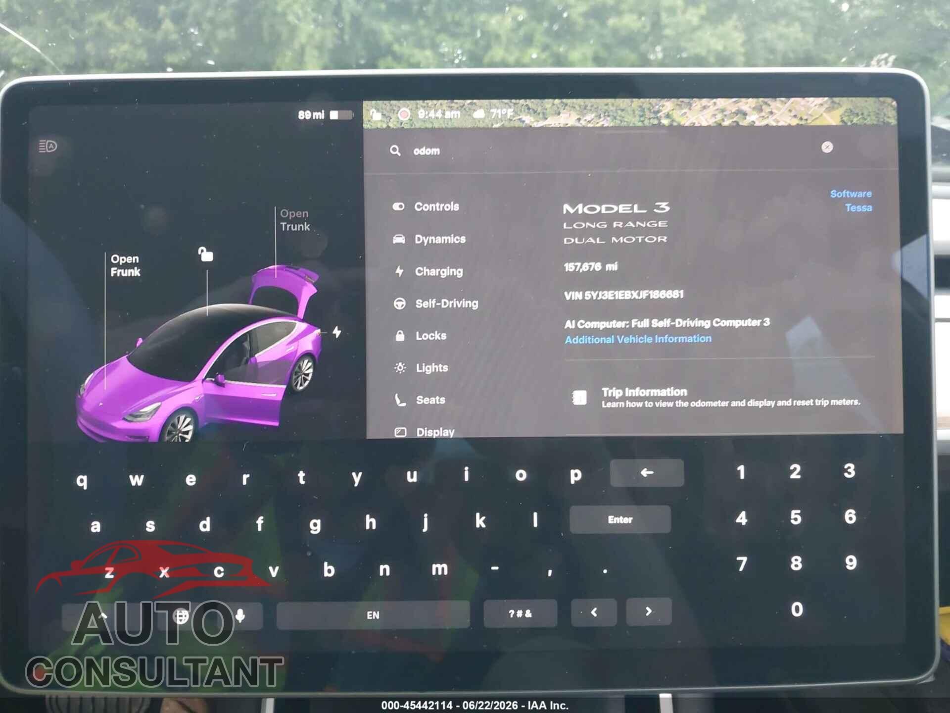 TESLA MODEL 3 2018 - 5YJ3E1EBXJF186681