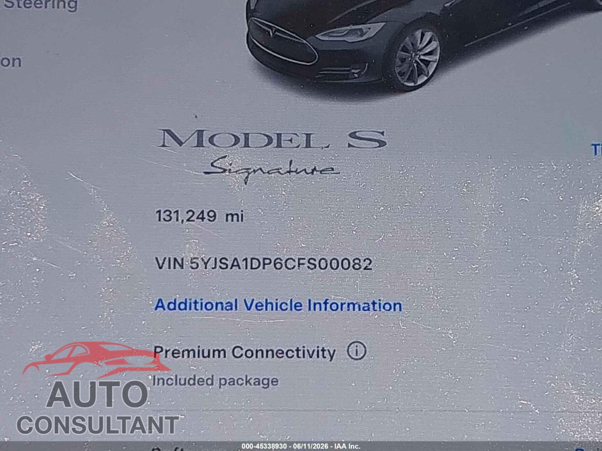 TESLA MODEL S 2012 - 5YJSA1DP6CFS00082
