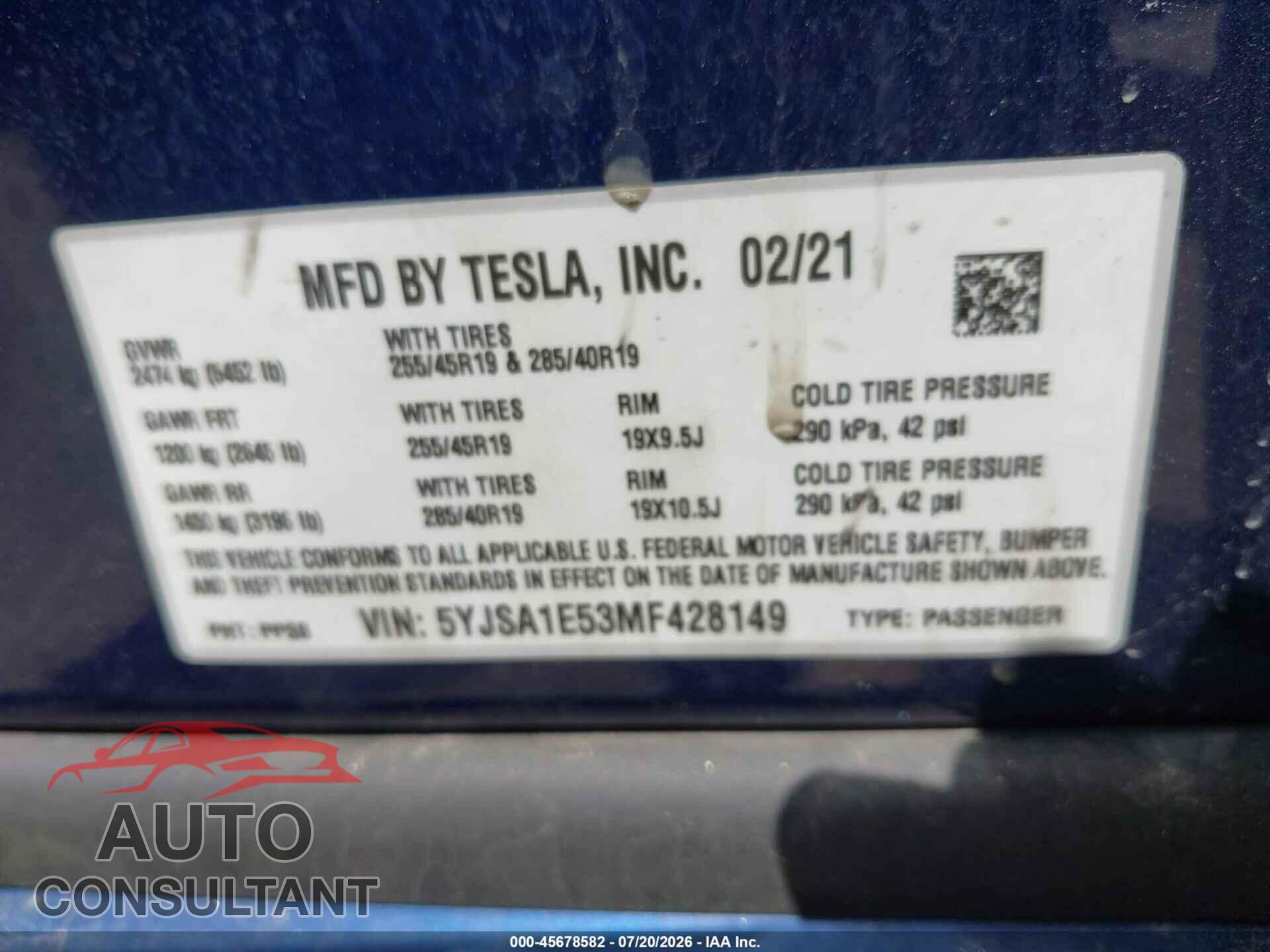 TESLA MODEL S 2021 - 5YJSA1E53MF428149