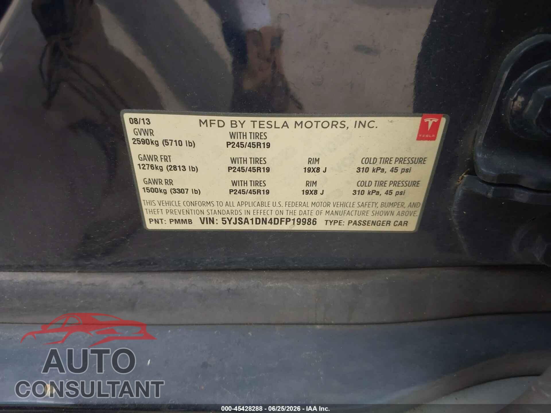 TESLA MODEL S 2013 - 5YJSA1DN4DFP19986