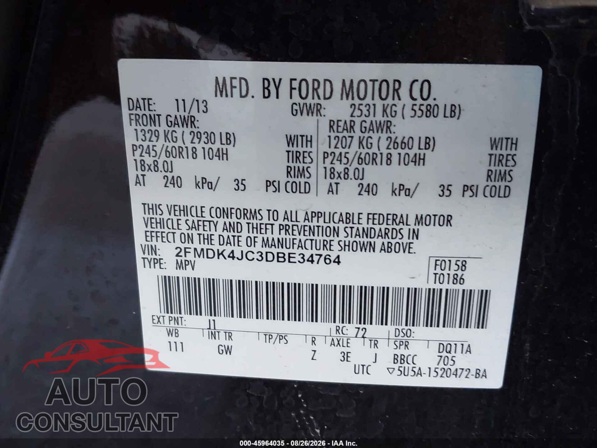 FORD EDGE 2013 - 2FMDK4JC3DBE34764