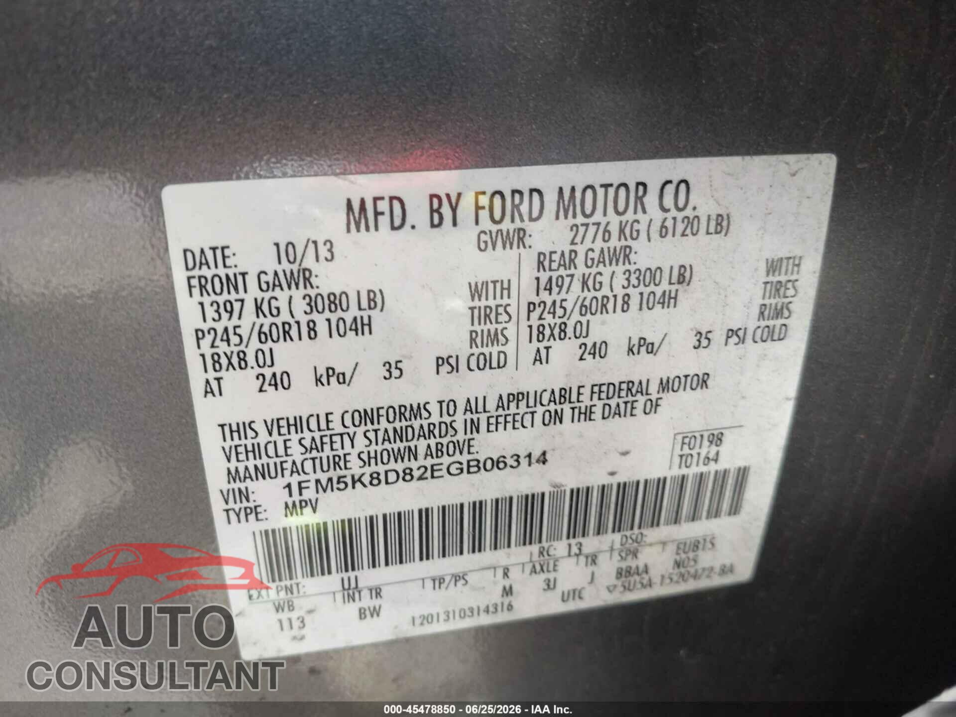 FORD EXPLORER 2014 - 1FM5K8D82EGB06314