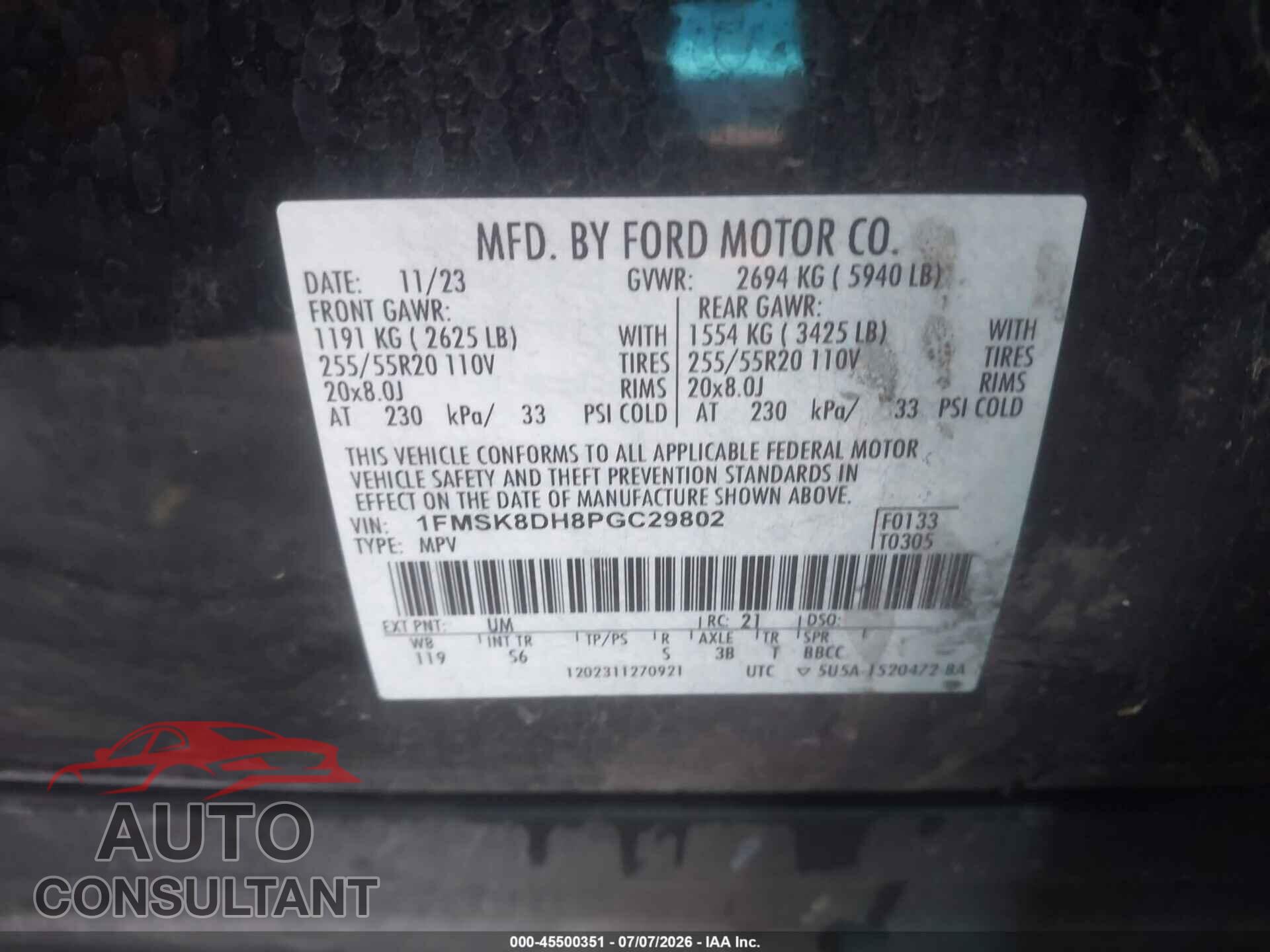 FORD EXPLORER 2023 - 1FMSK8DH8PGC29802