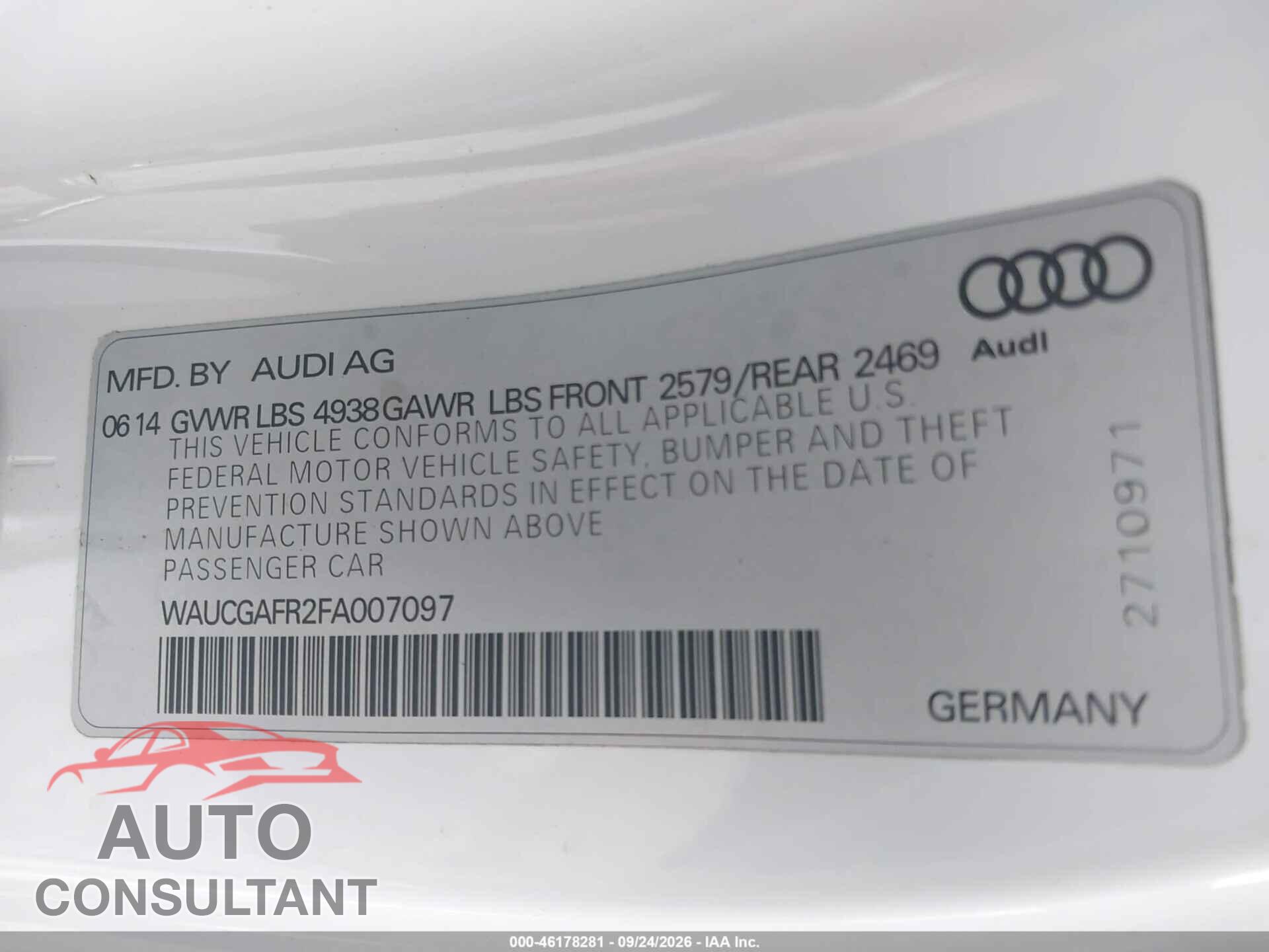 AUDI S5 2015 - WAUCGAFR2FA007097