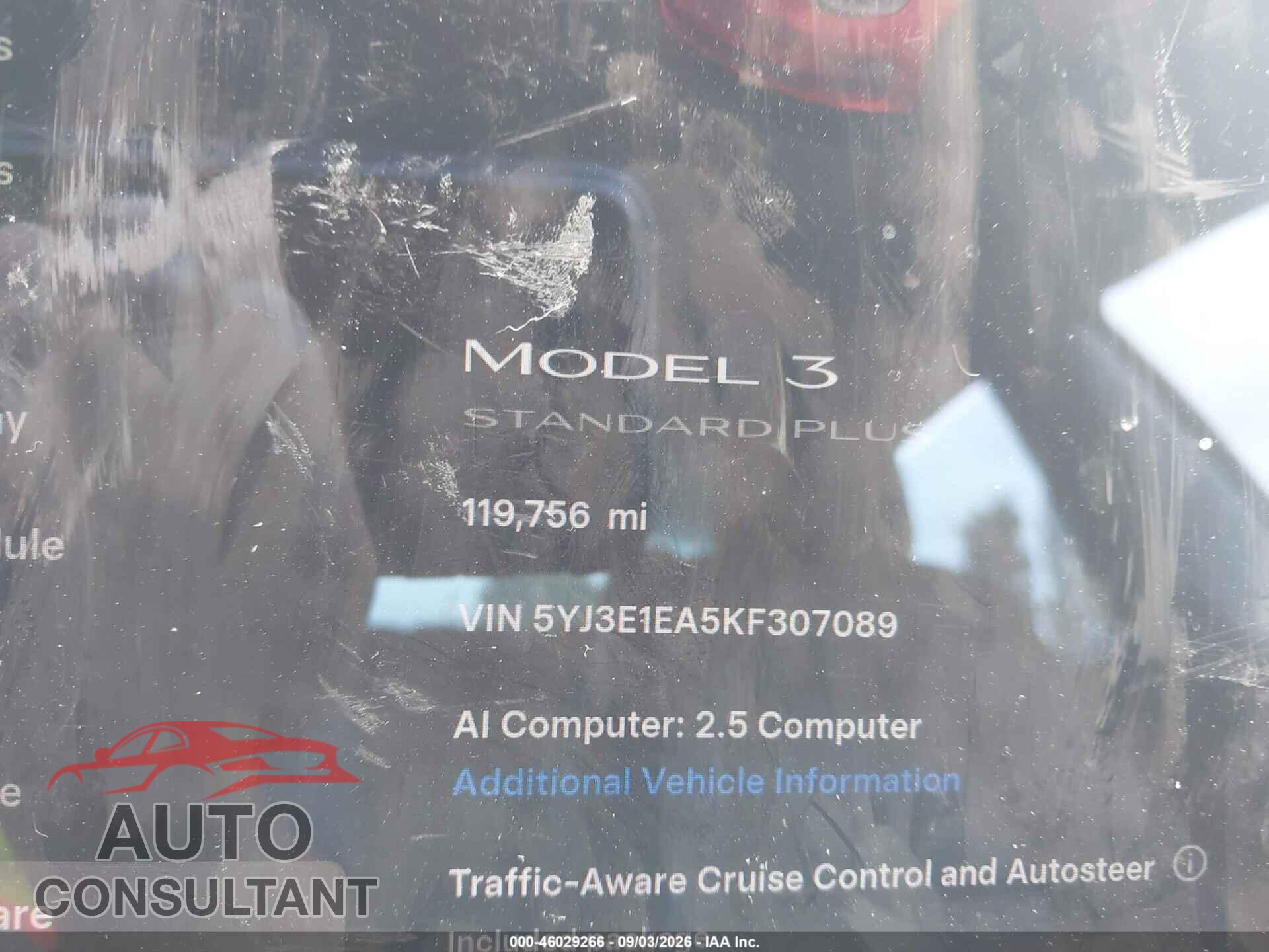 TESLA MODEL 3 2019 - 5YJ3E1EA5KF307089