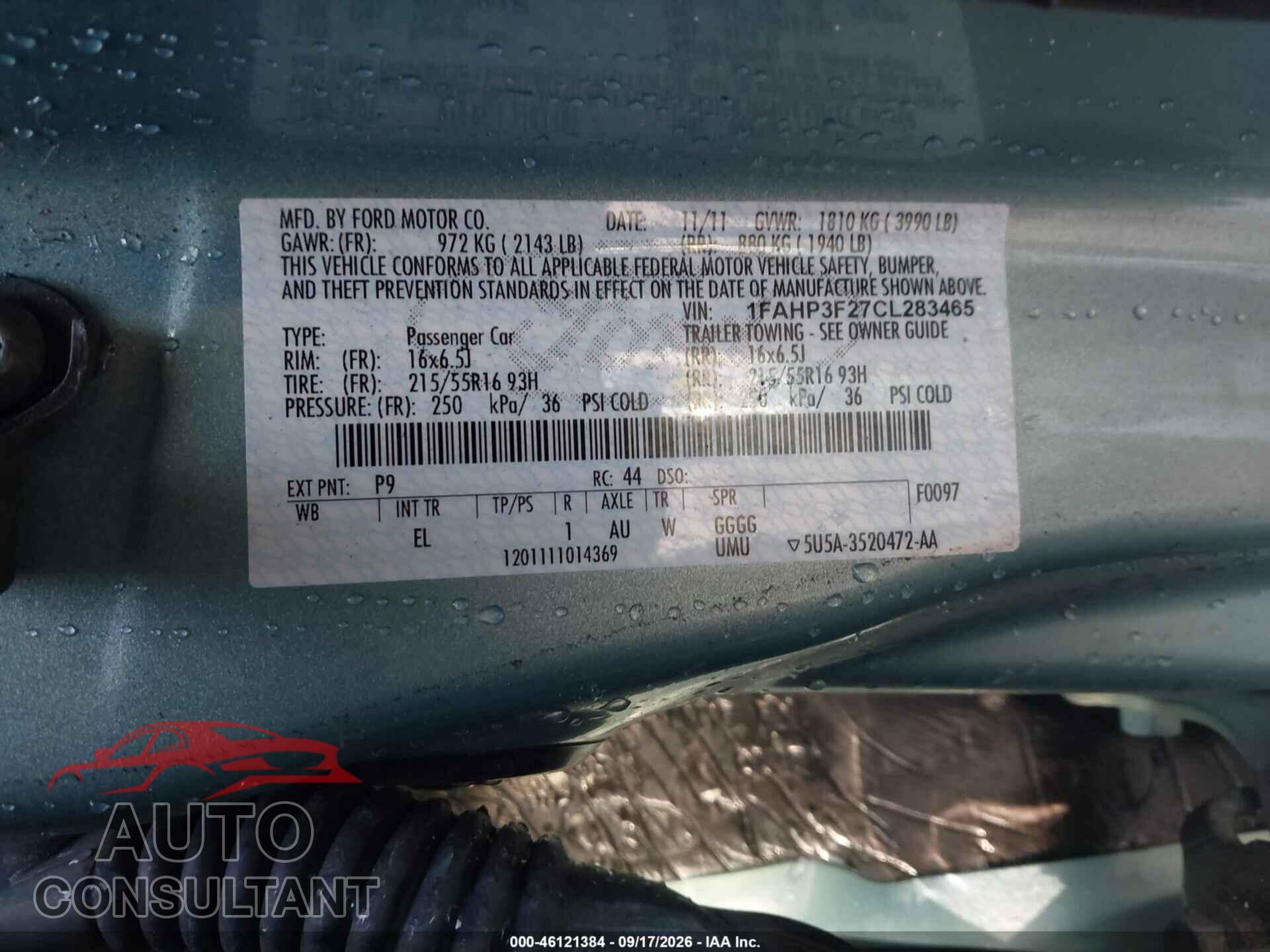 FORD FOCUS 2012 - 1FAHP3F27CL283465