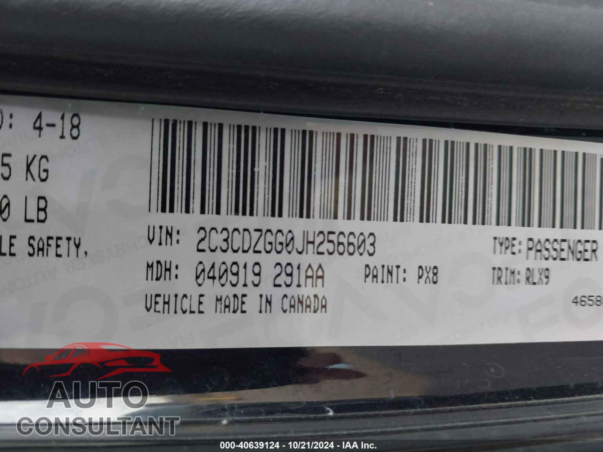 DODGE CHALLENGER 2018 - 2C3CDZGG0JH256603