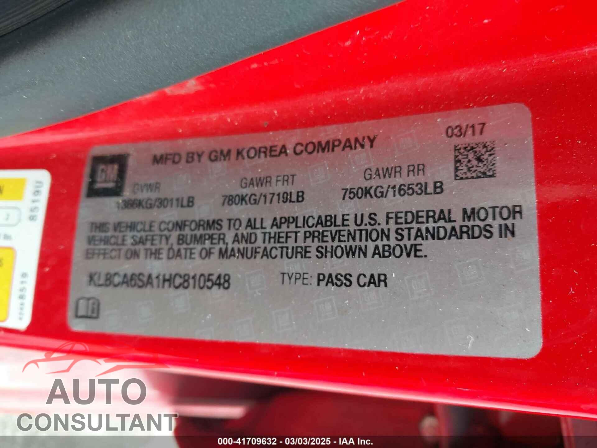 CHEVROLET SPARK 2017 - KL8CA6SA1HC810548