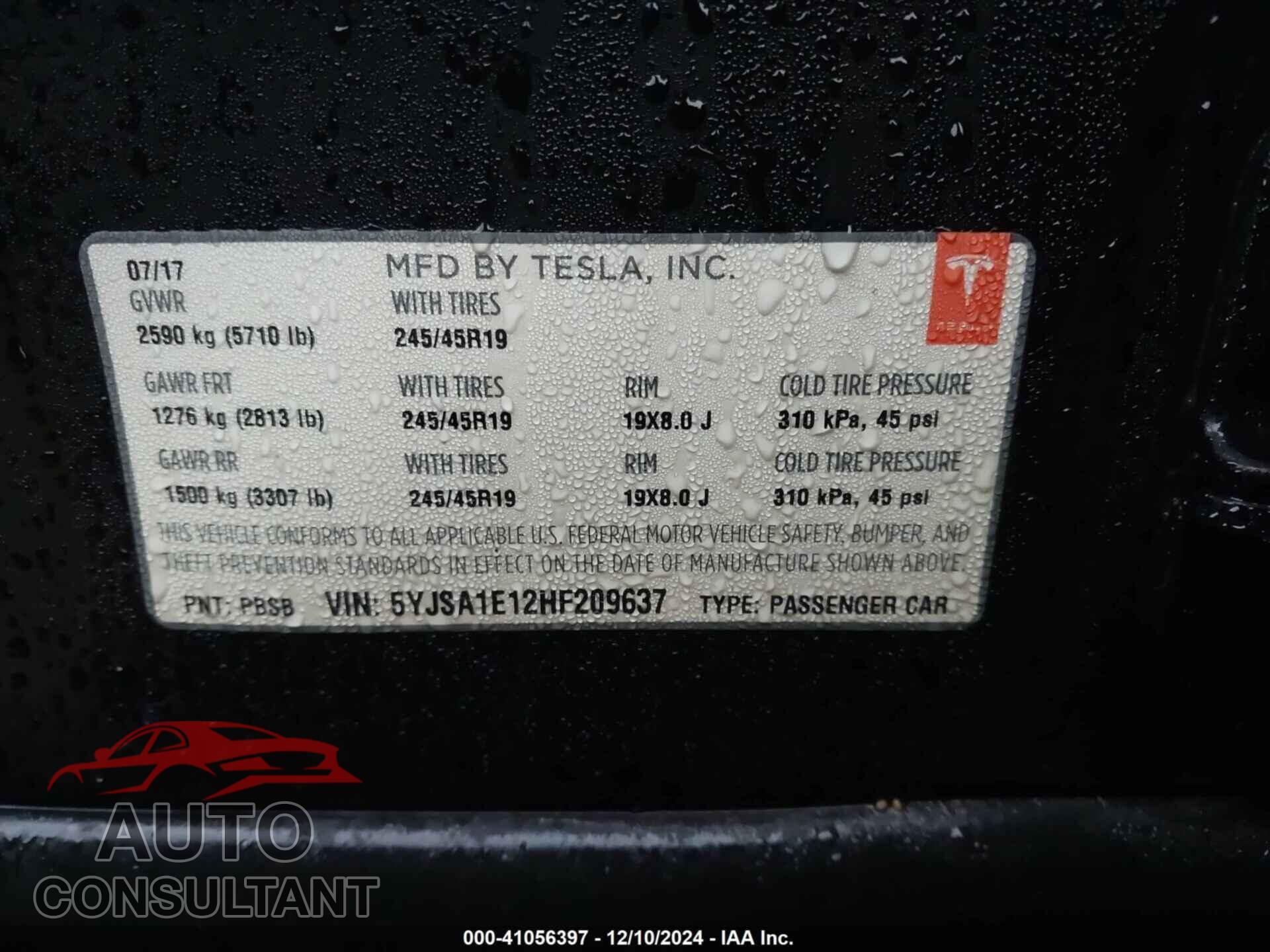 TESLA MODEL S 2017 - 5YJSA1E12HF209637