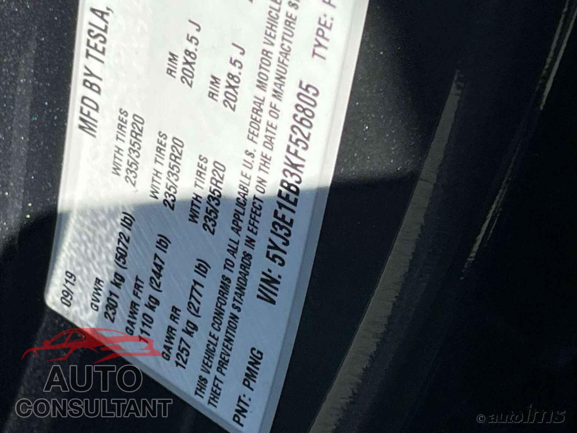 TESLA MODEL 3 2019 - 5YJ3E1EB3KF526805