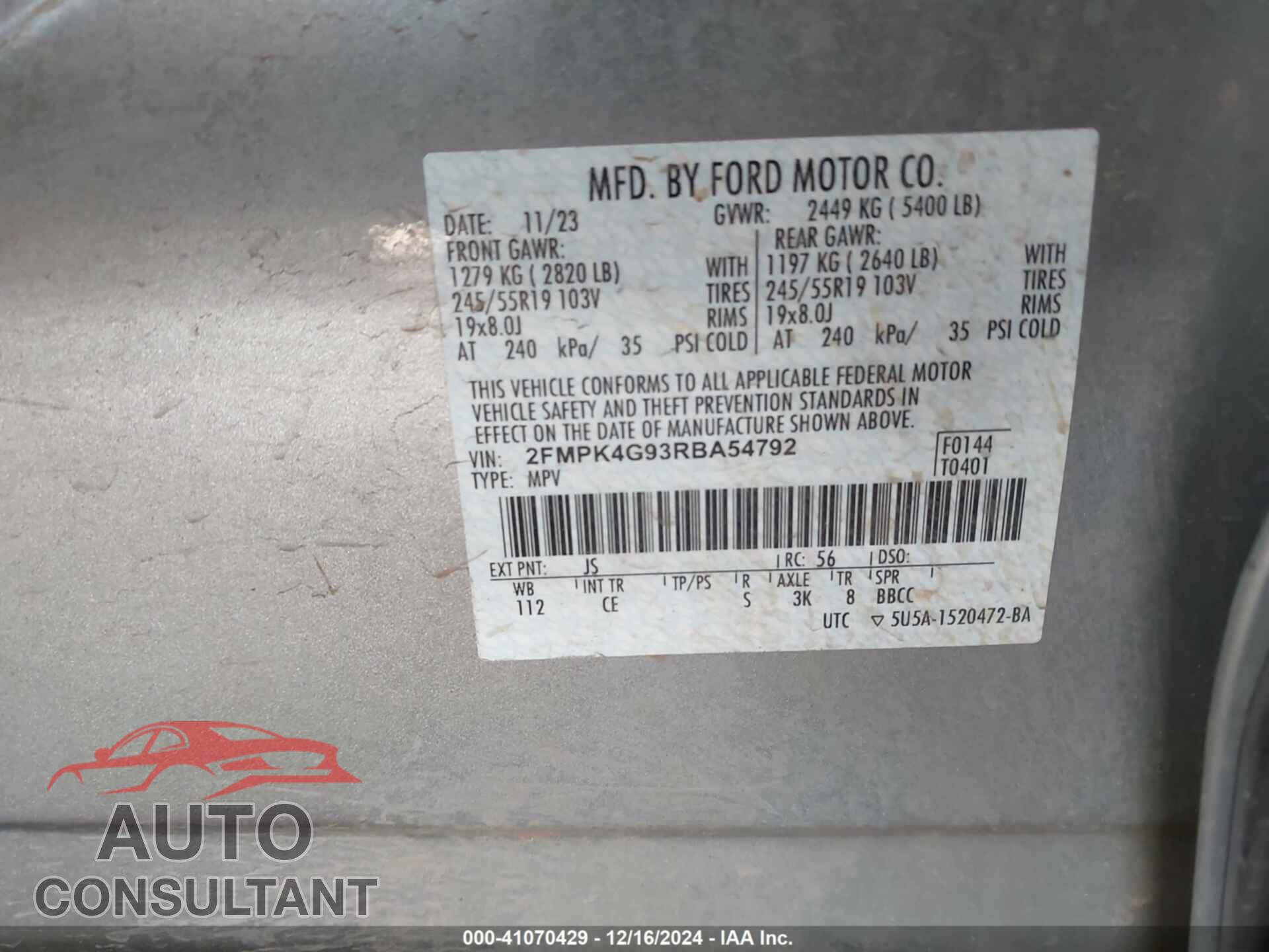 FORD EDGE 2024 - 2FMPK4G93RBA54792
