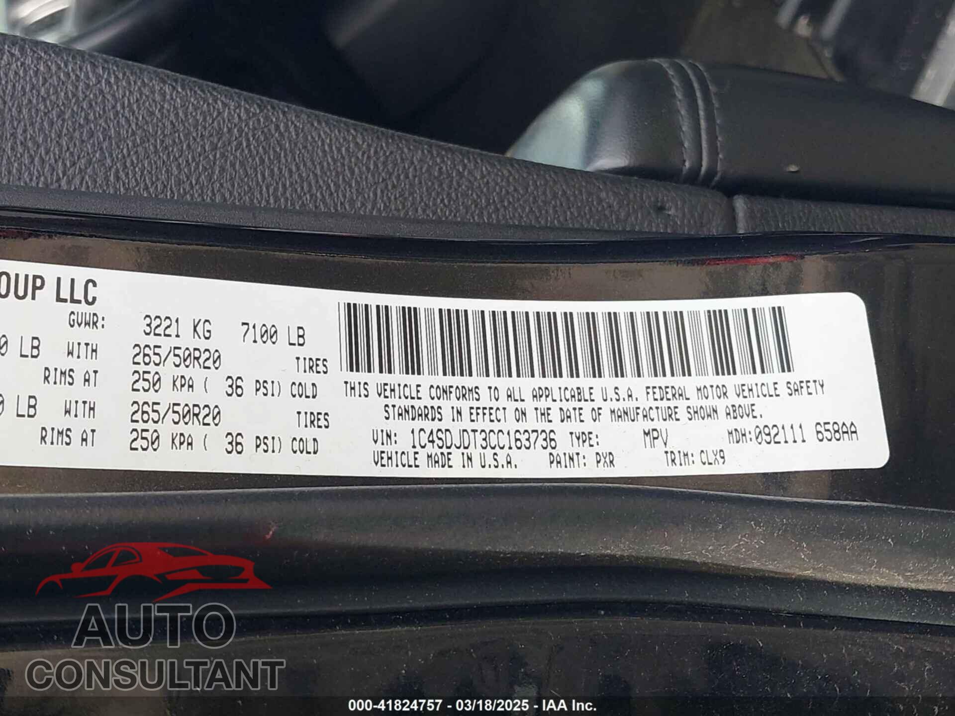 DODGE DURANGO 2012 - 1C4SDJDT3CC163736
