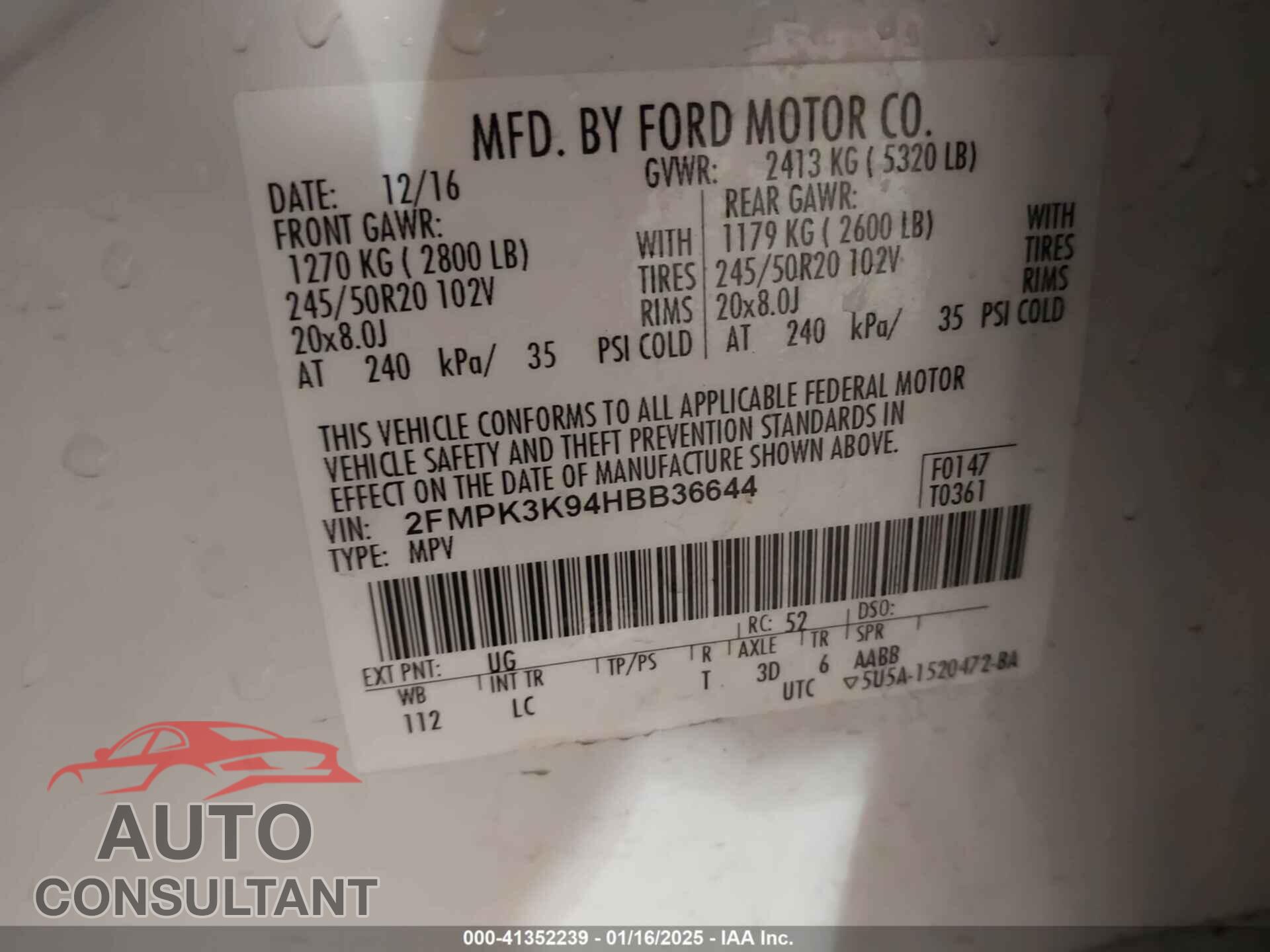 FORD EDGE 2017 - 2FMPK3K94HBB36644