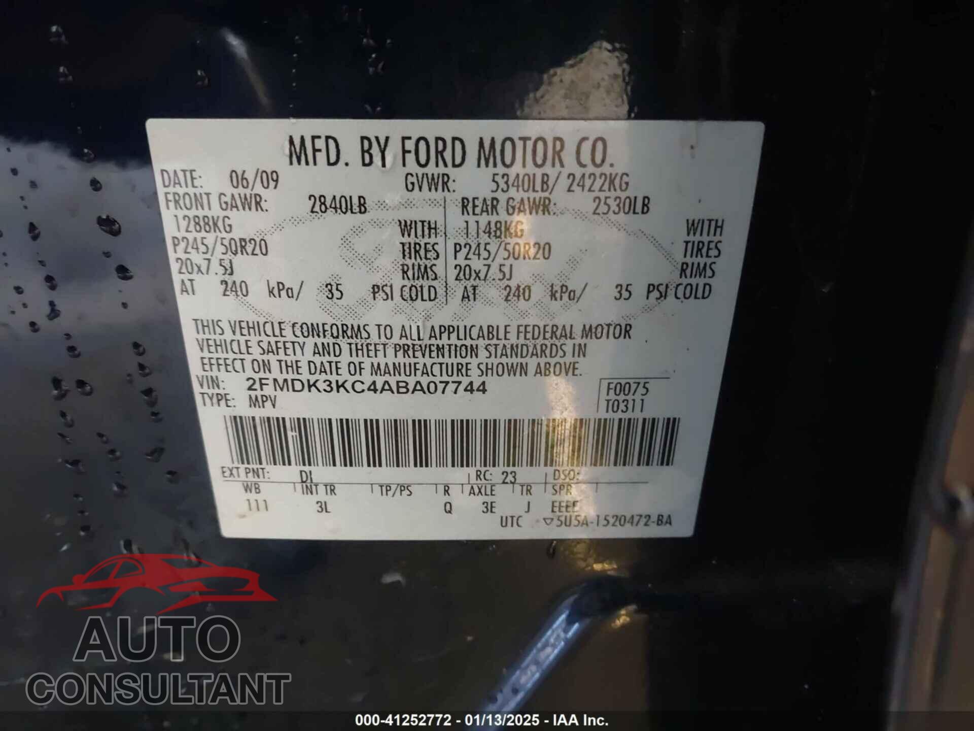 FORD EDGE 2010 - 2FMDK3KC4ABA07744