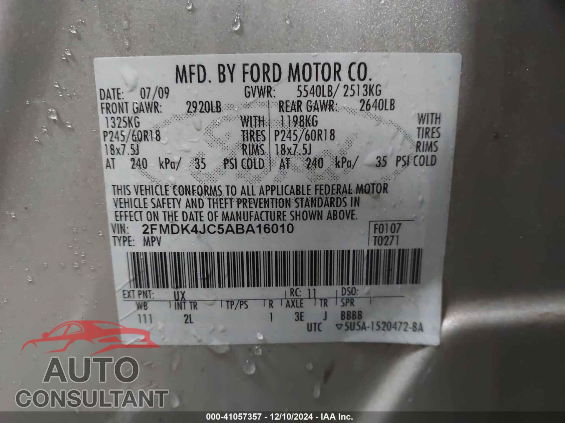 FORD EDGE 2010 - 2FMDK4JC5ABA16010