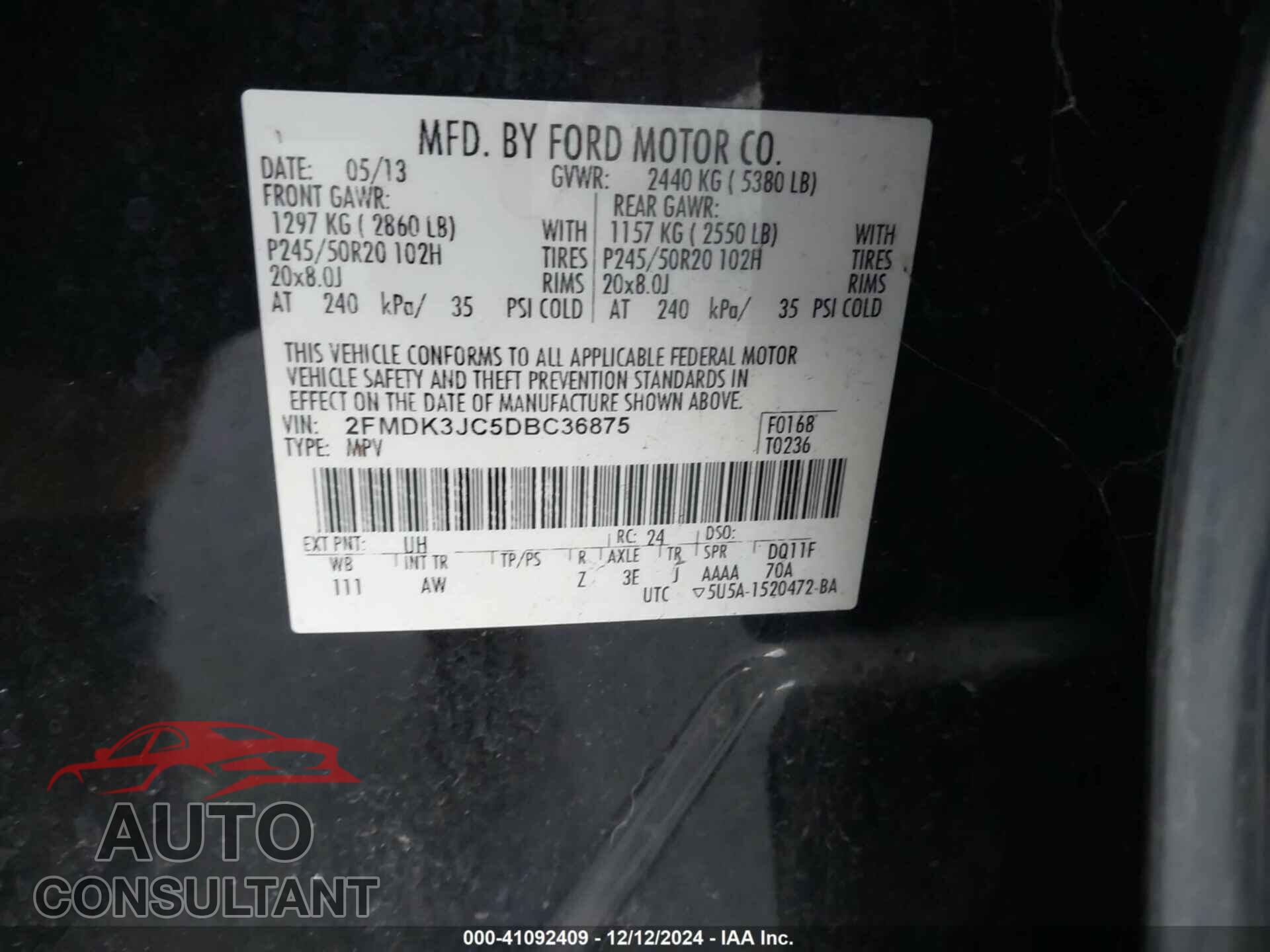 FORD EDGE 2013 - 2FMDK3JC5DBC36875