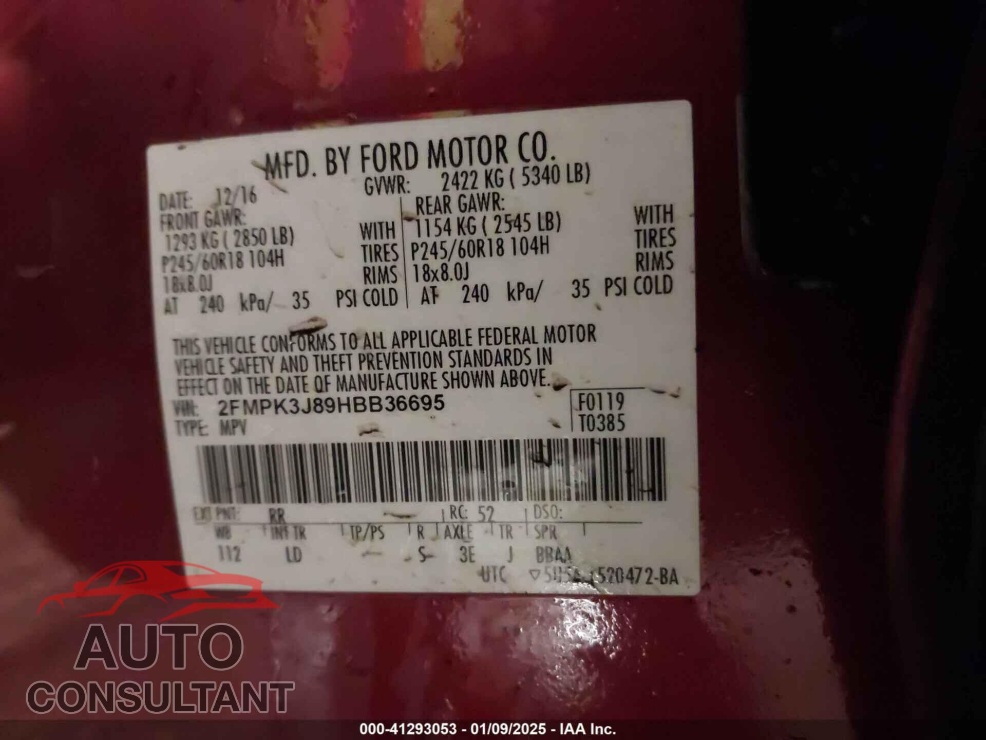 FORD EDGE 2017 - 2FMPK3J89HBB36695