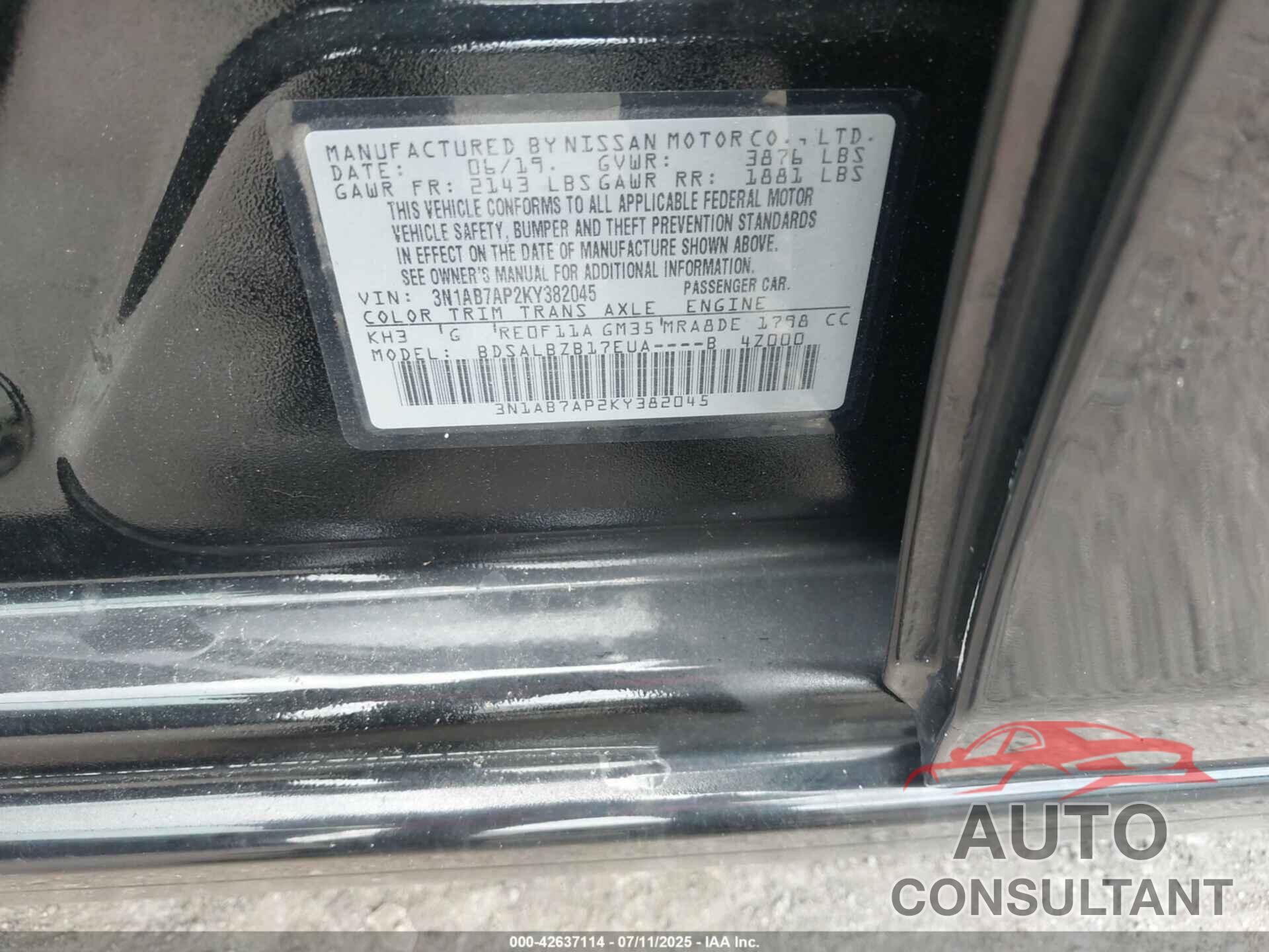 NISSAN SENTRA 2019 - 3N1AB7AP2KY382045