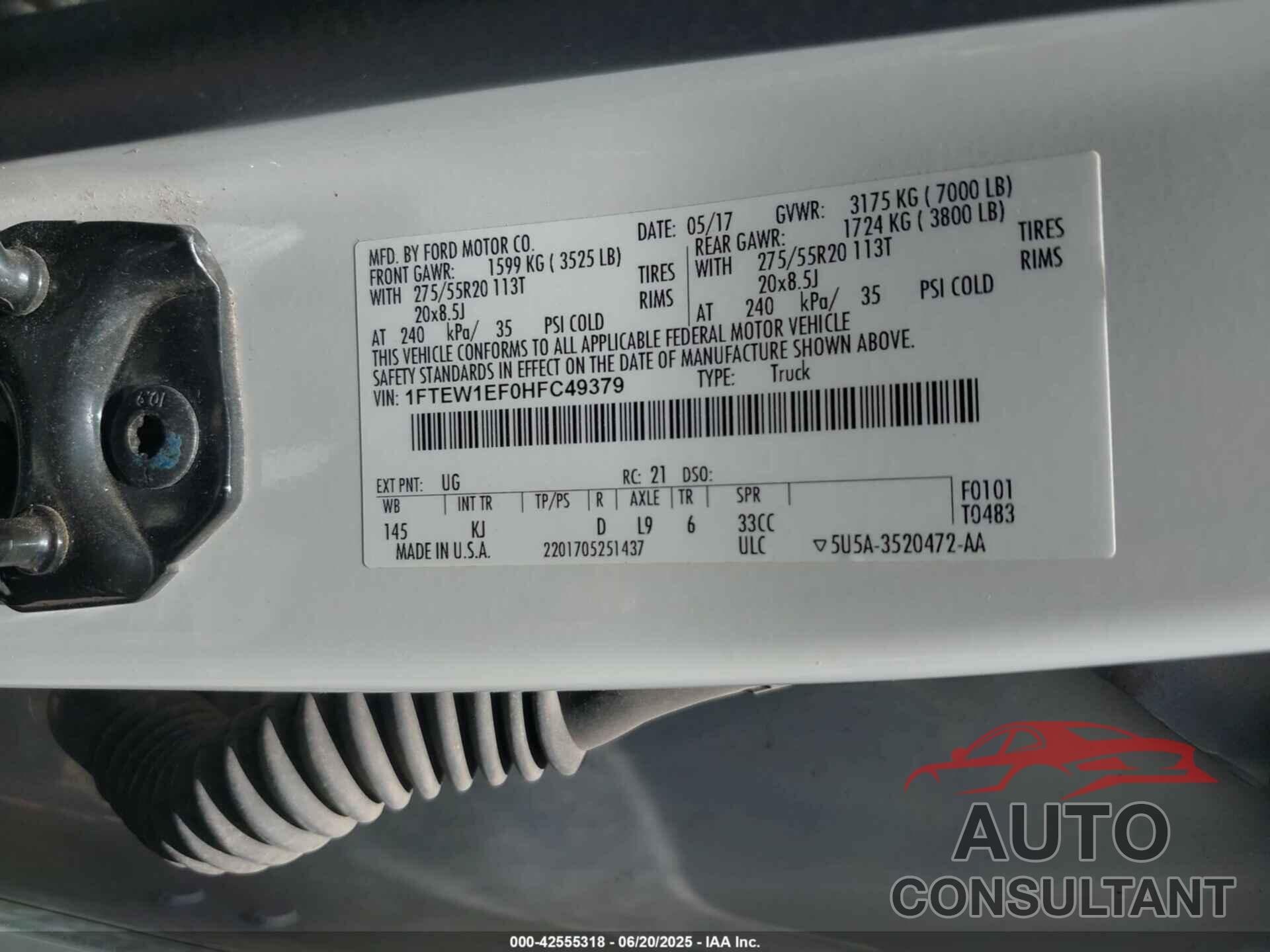 FORD F-150 2017 - 1FTEW1EF0HFC49379
