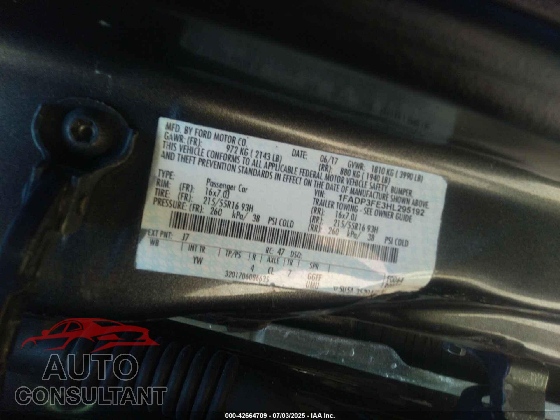 FORD FOCUS 2017 - 1FADP3FE3HL295192