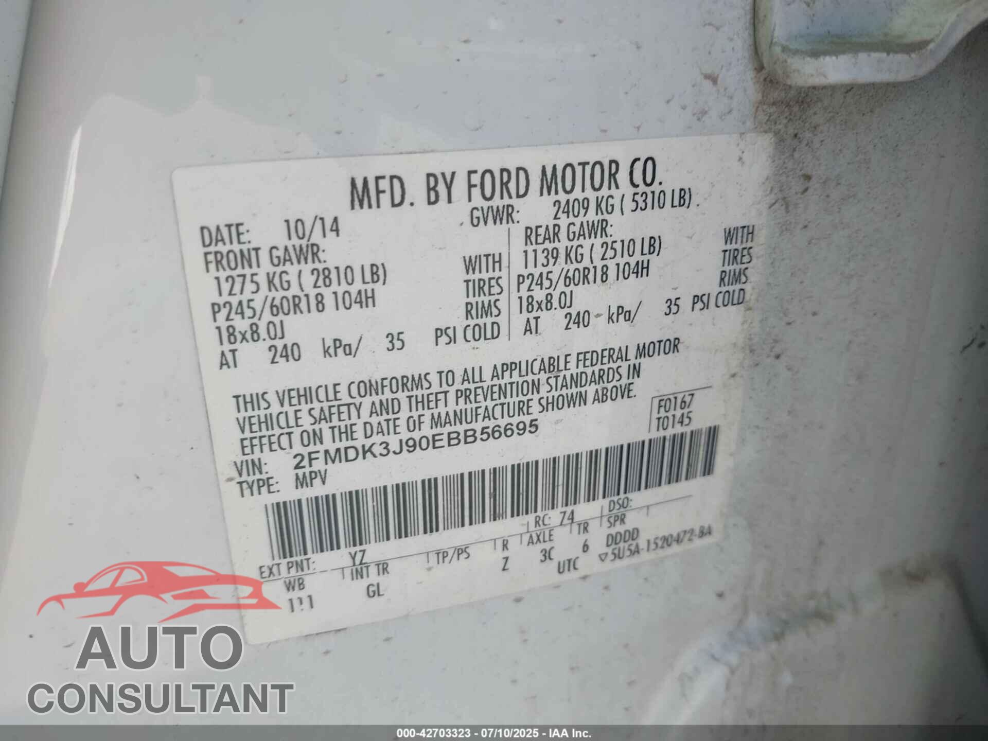 FORD EDGE 2014 - 2FMDK3J90EBB56695