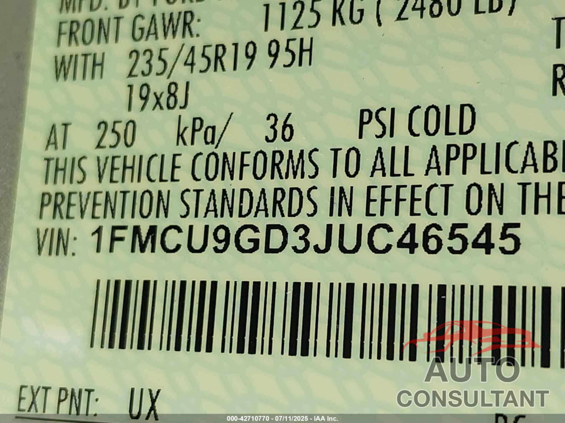 FORD ESCAPE 2018 - 1FMCU9GD3JUC46545