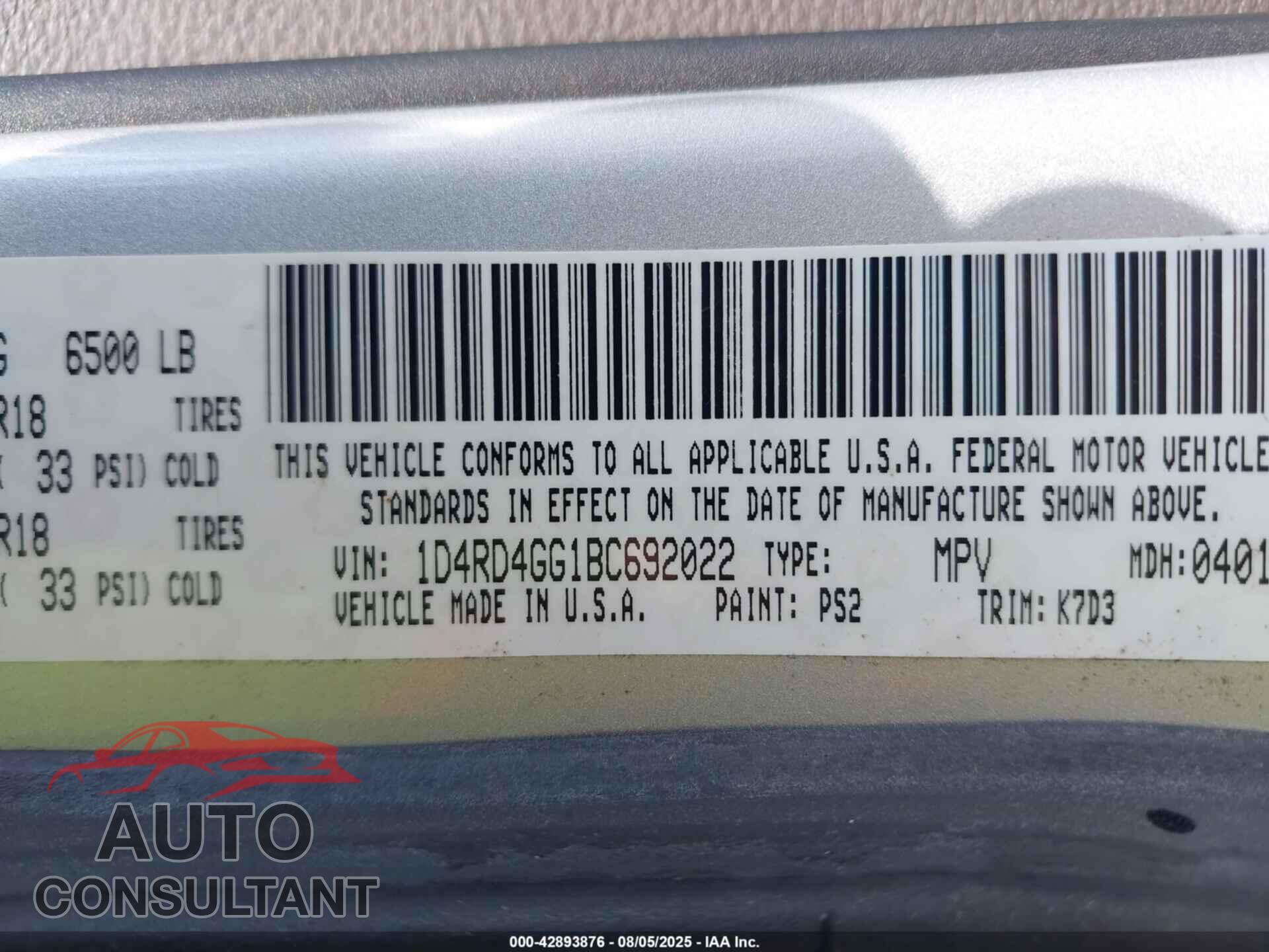DODGE DURANGO 2011 - 1D4RD4GG1BC692022