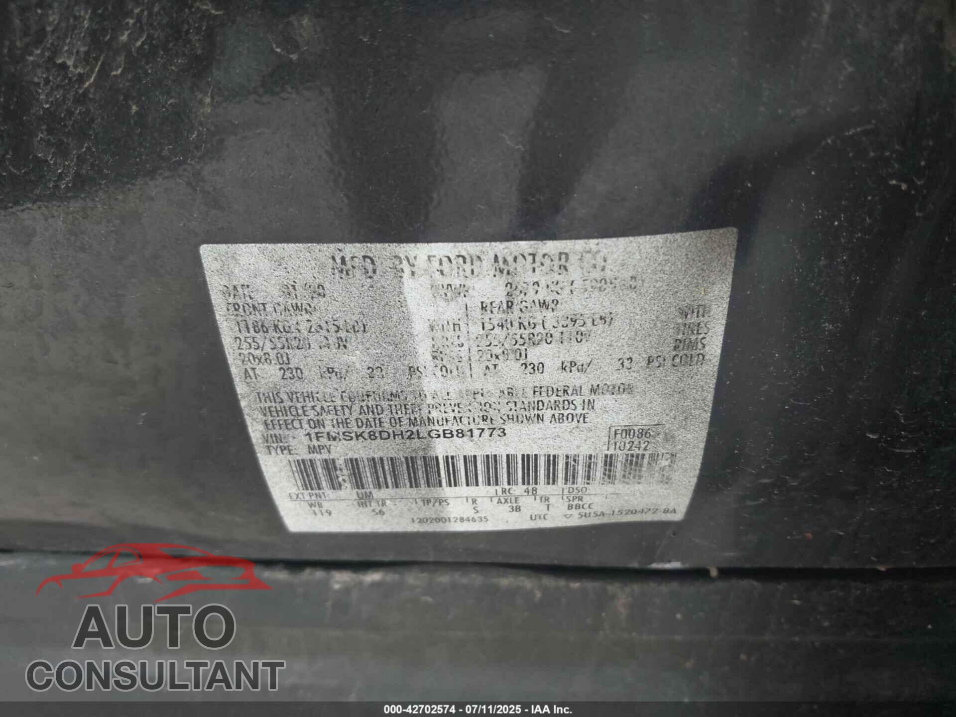 FORD EXPLORER 2020 - 1FMSK8DH2LGB81773