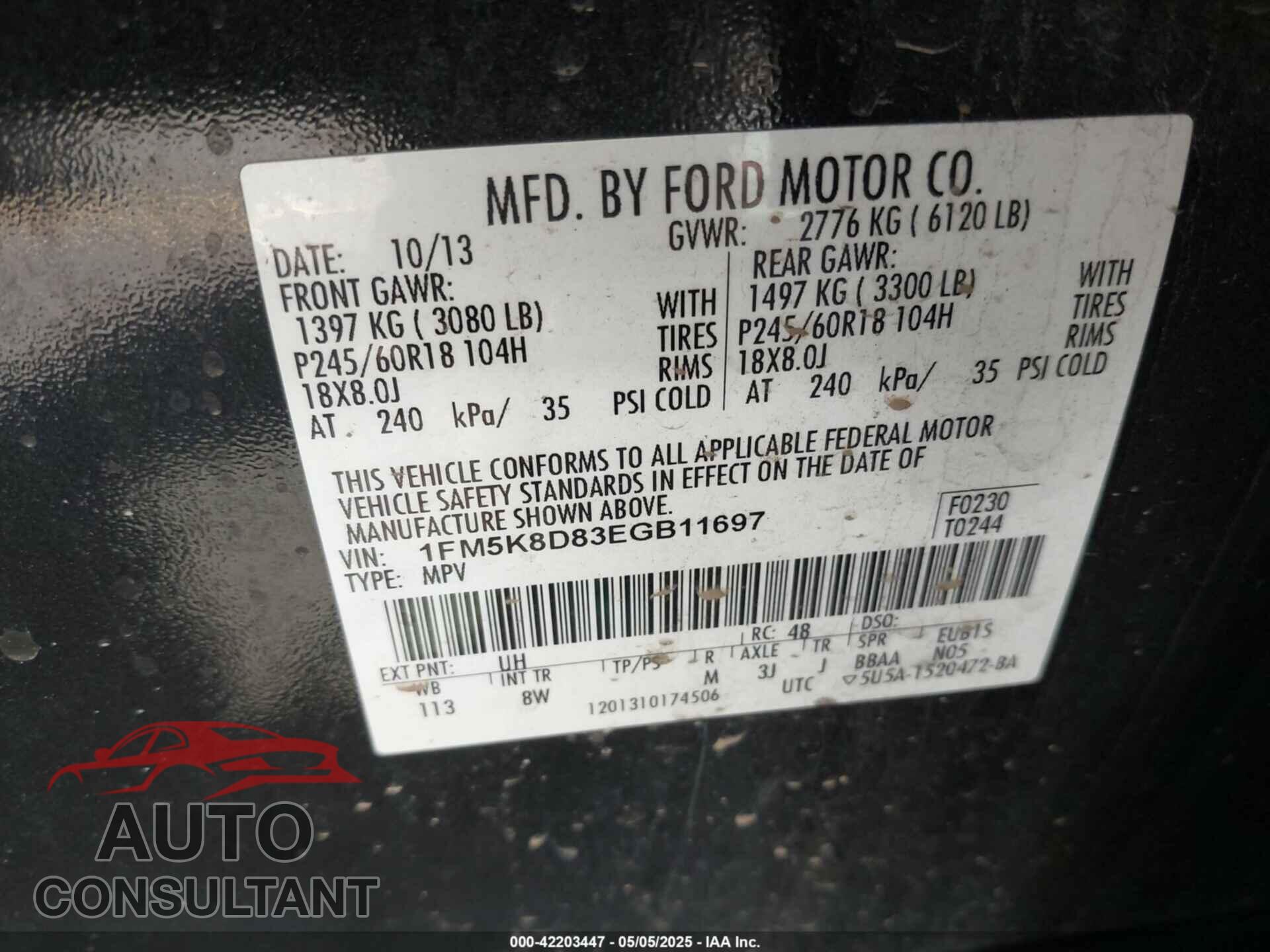 FORD EXPLORER 2014 - 1FM5K8D83EGB11697