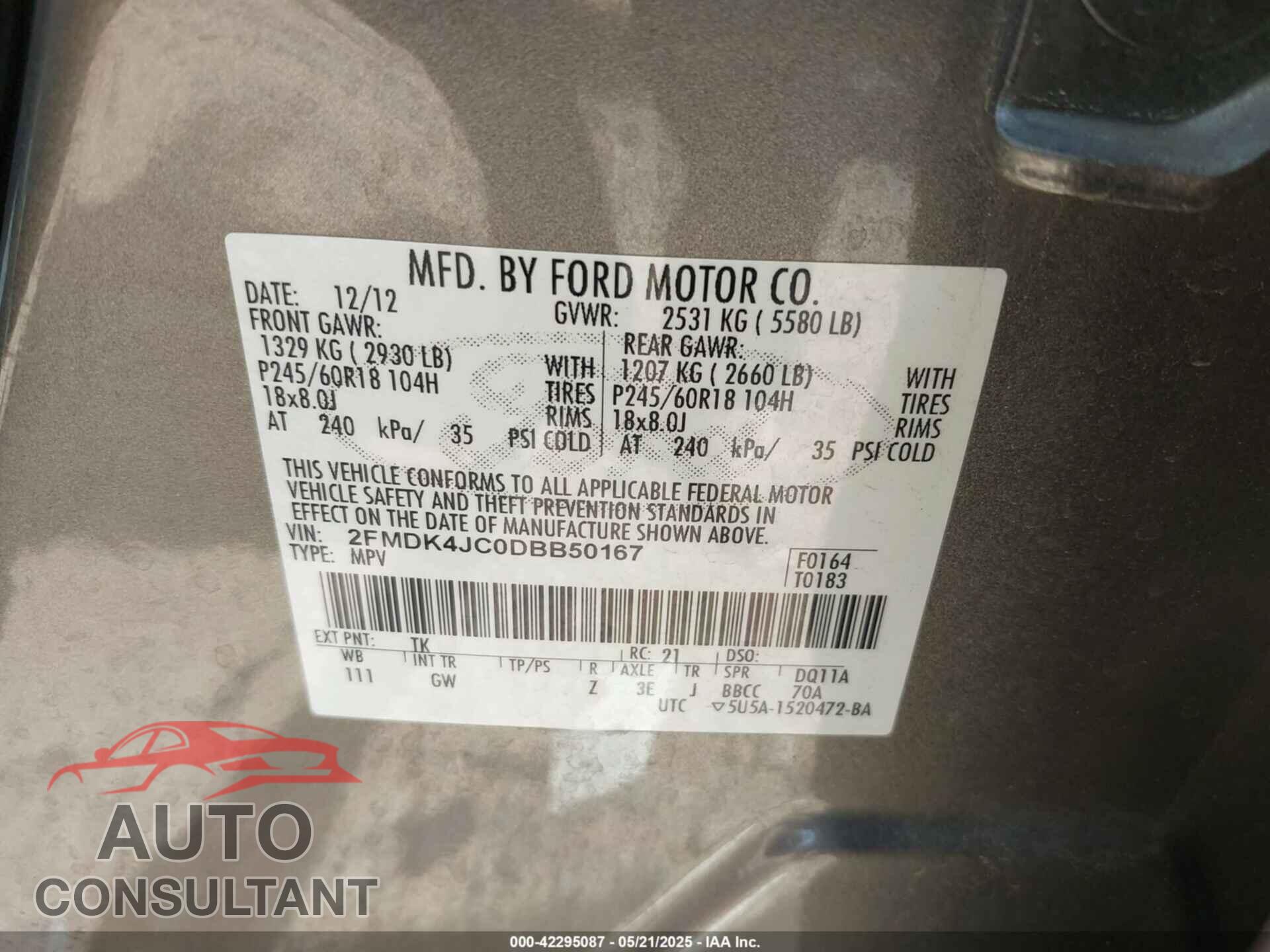 FORD EDGE 2013 - 2FMDK4JC0DBB50167
