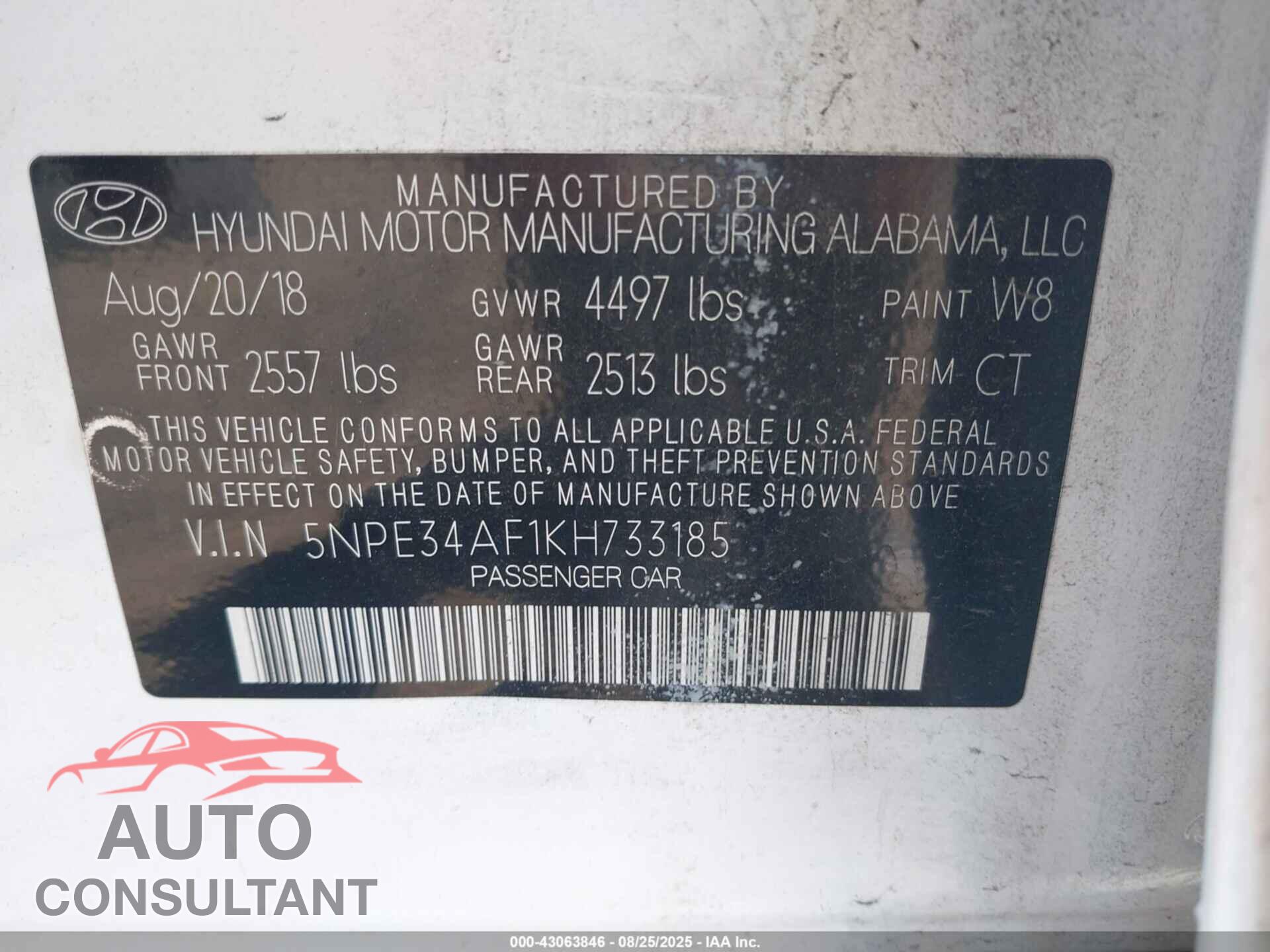HYUNDAI SONATA 2019 - 5NPE34AF1KH733185