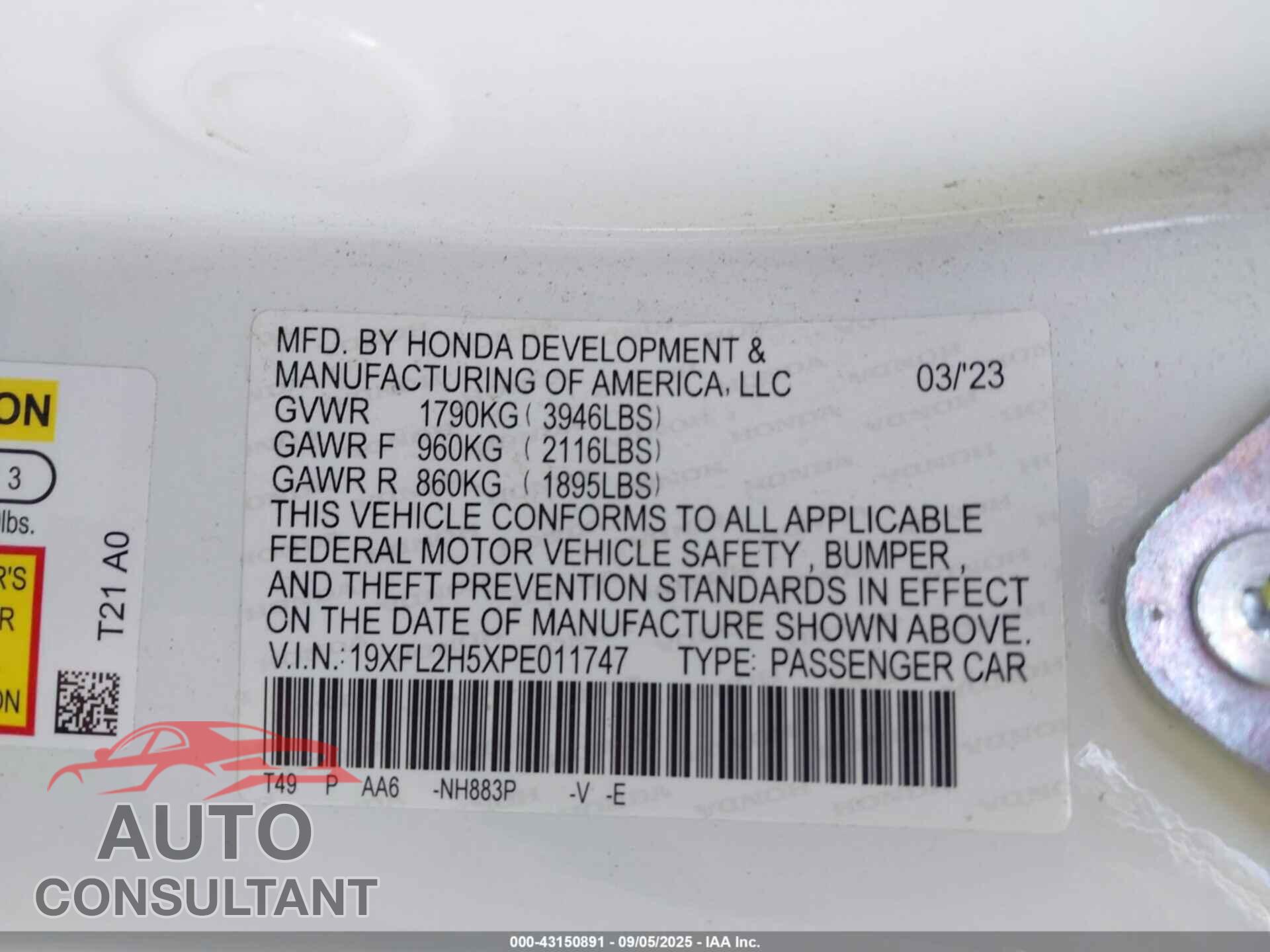 HONDA CIVIC 2023 - 19XFL2H5XPE011747
