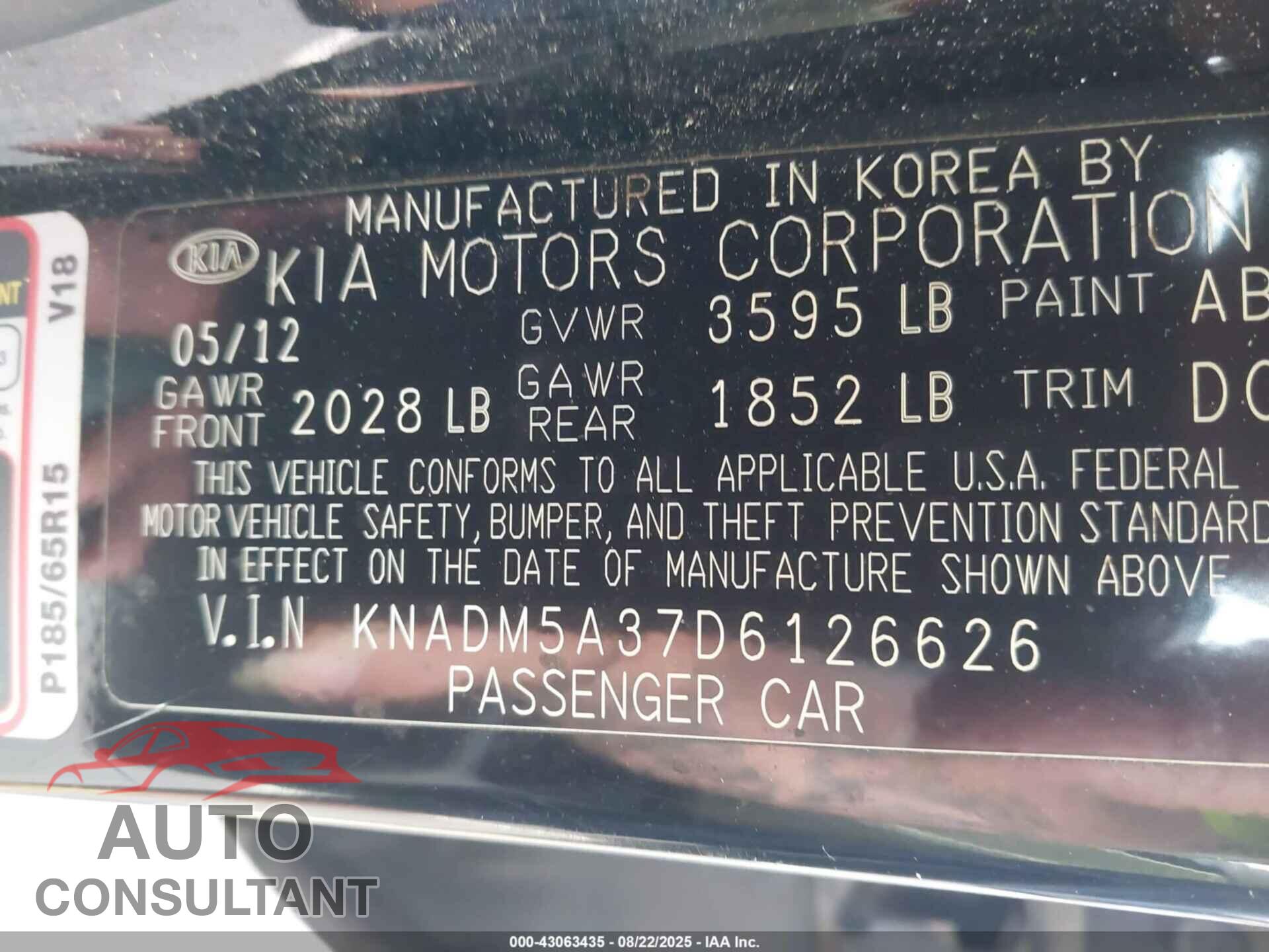 KIA RIO 2013 - KNADM5A37D6126626