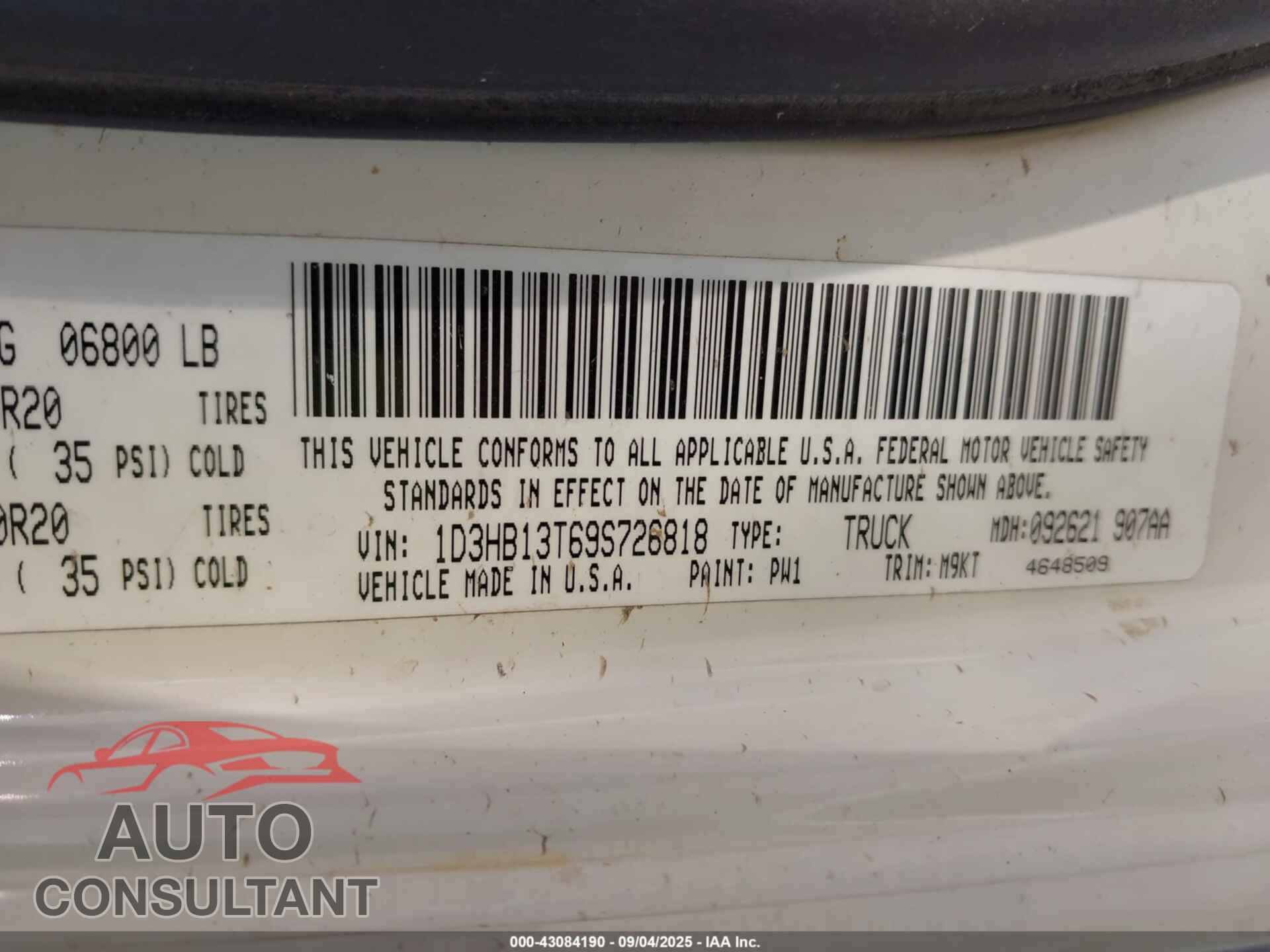 DODGE RAM 1500 2009 - 1D3HB13T69S726818