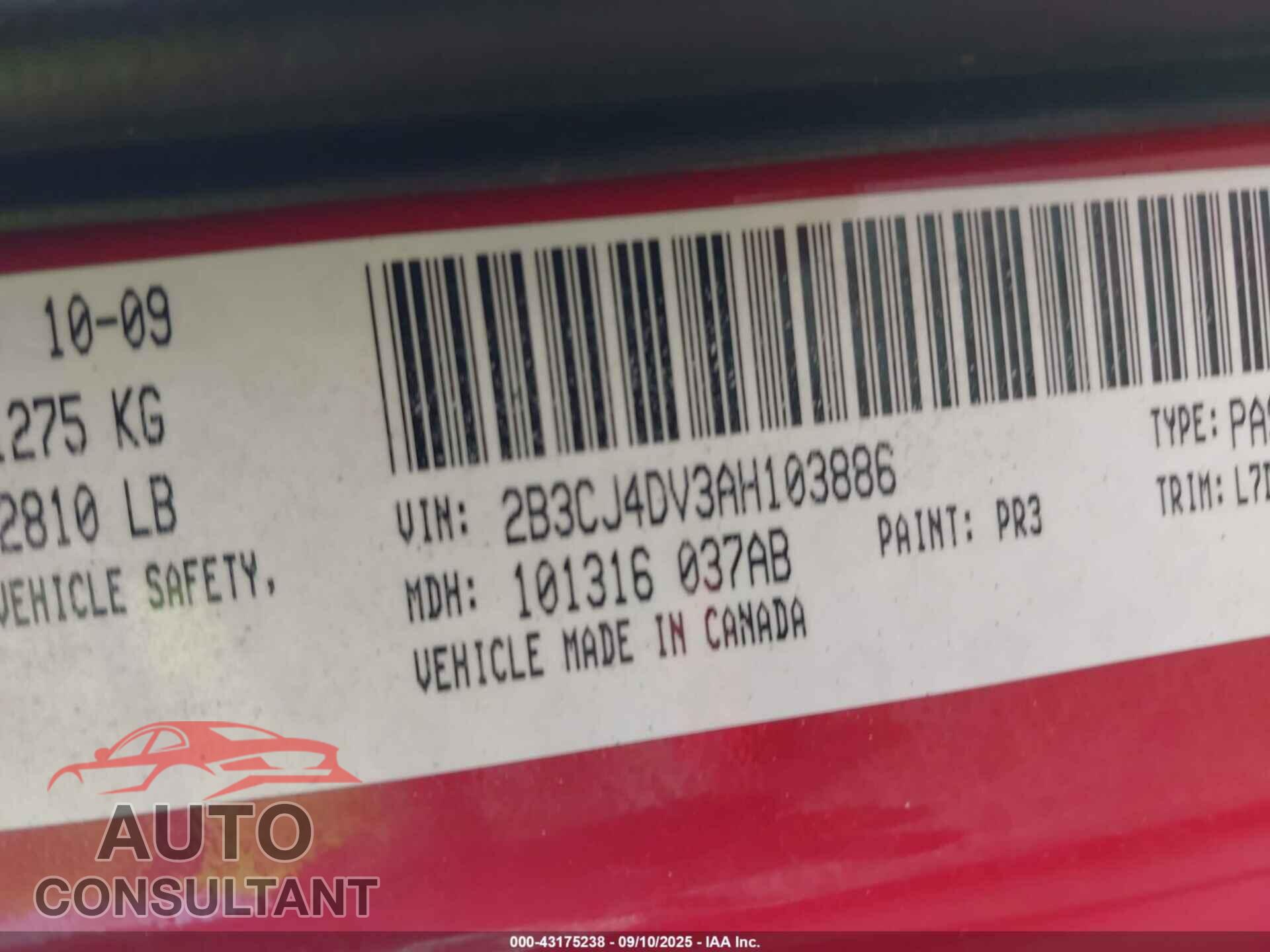 DODGE CHALLENGER 2010 - 2B3CJ4DV3AH103886