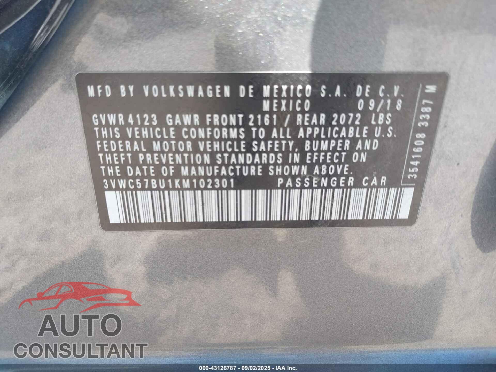 VOLKSWAGEN JETTA 2019 - 3VWC57BU1KM102301