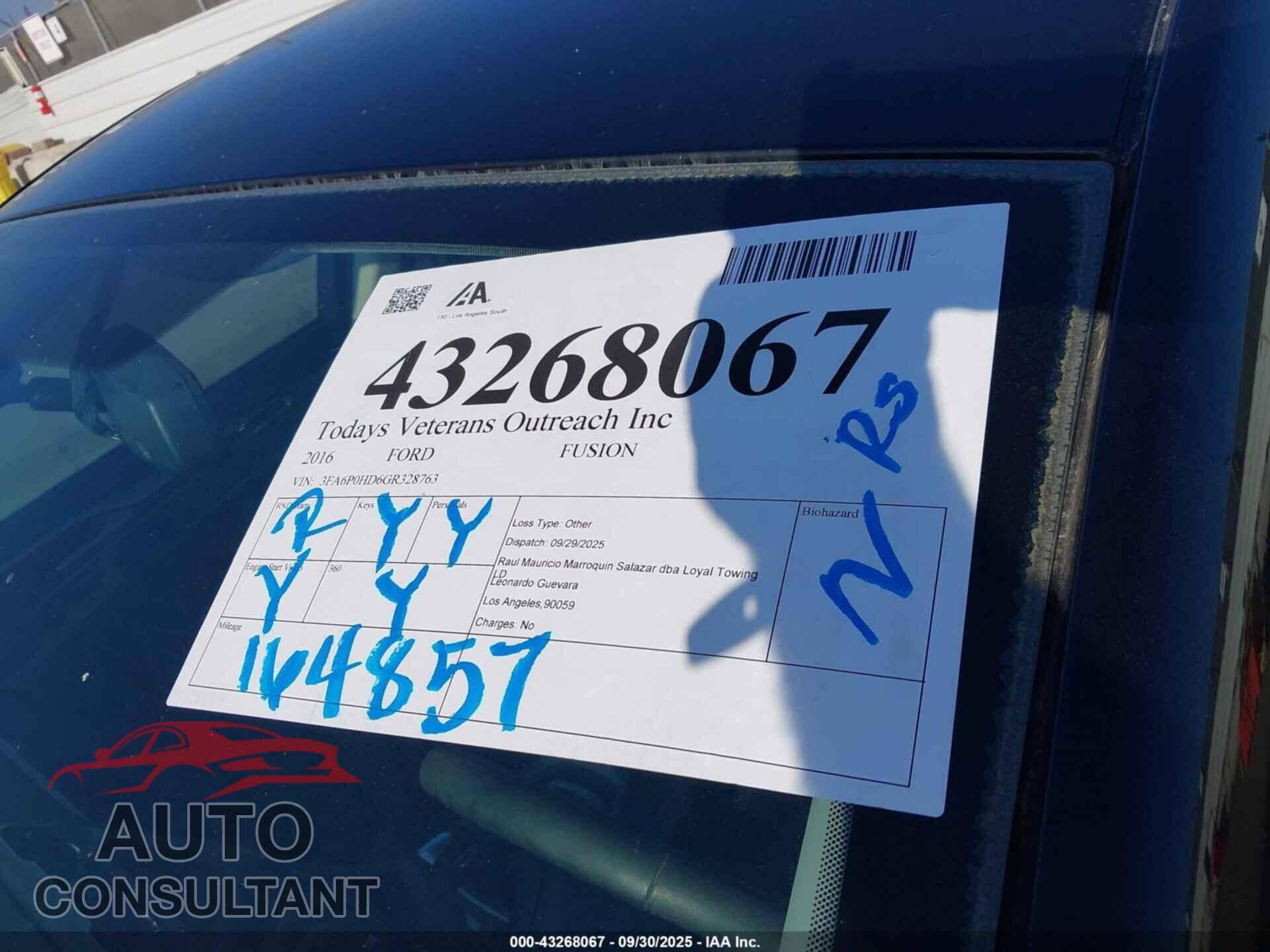 FORD FUSION 2016 - 3FA6P0HD6GR328763