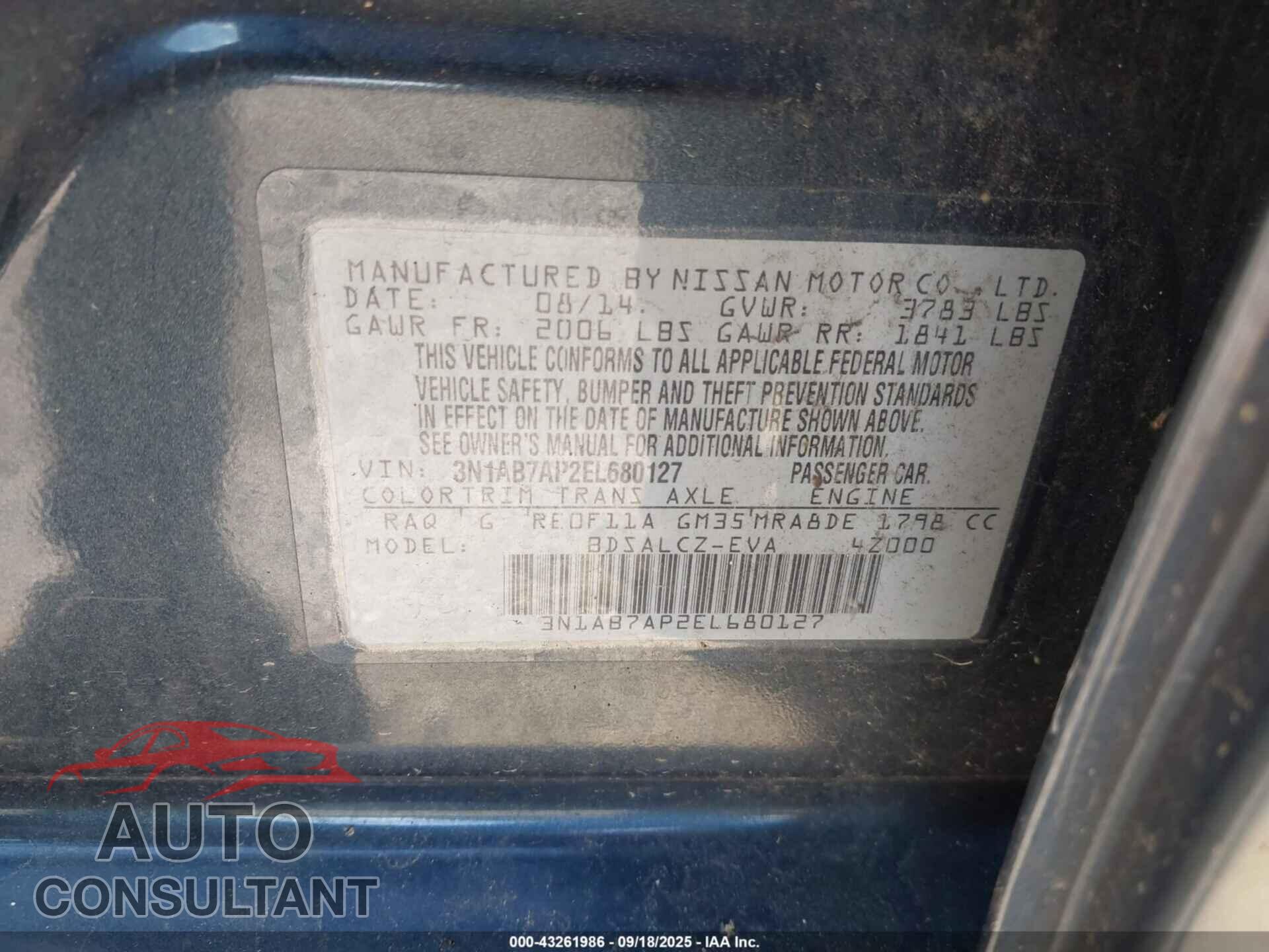 NISSAN SENTRA 2014 - 3N1AB7AP2EL680127