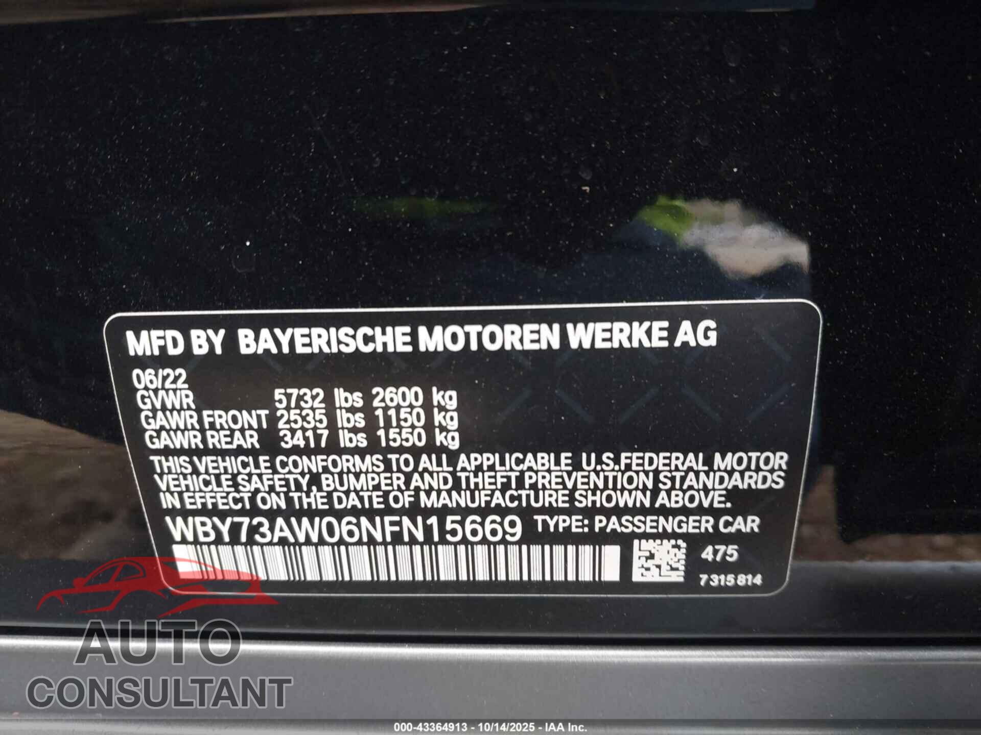 BMW I4 2022 - WBY73AW06NFN15669