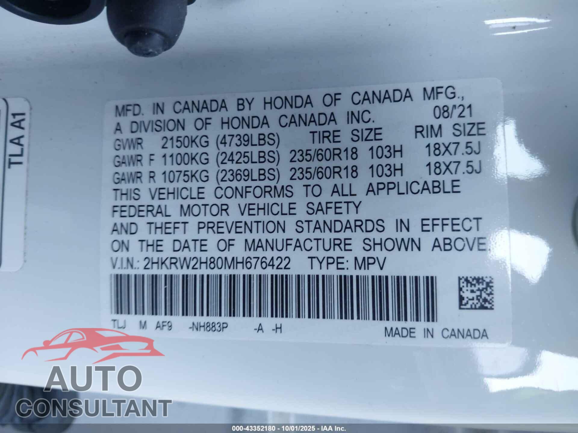 HONDA CR-V 2021 - 2HKRW2H80MH676422