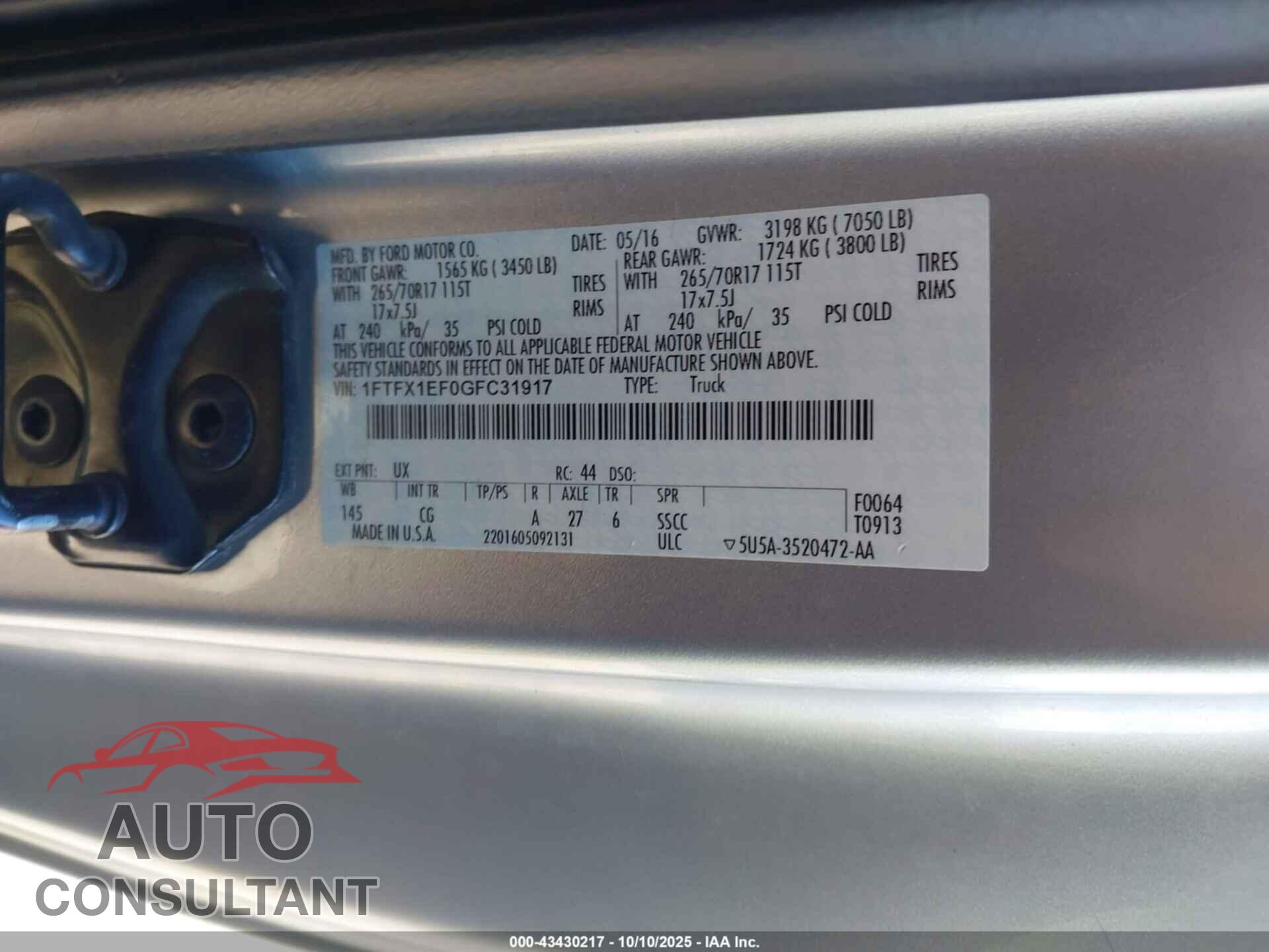 FORD F-150 2016 - 1FTFX1EF0GFC31917