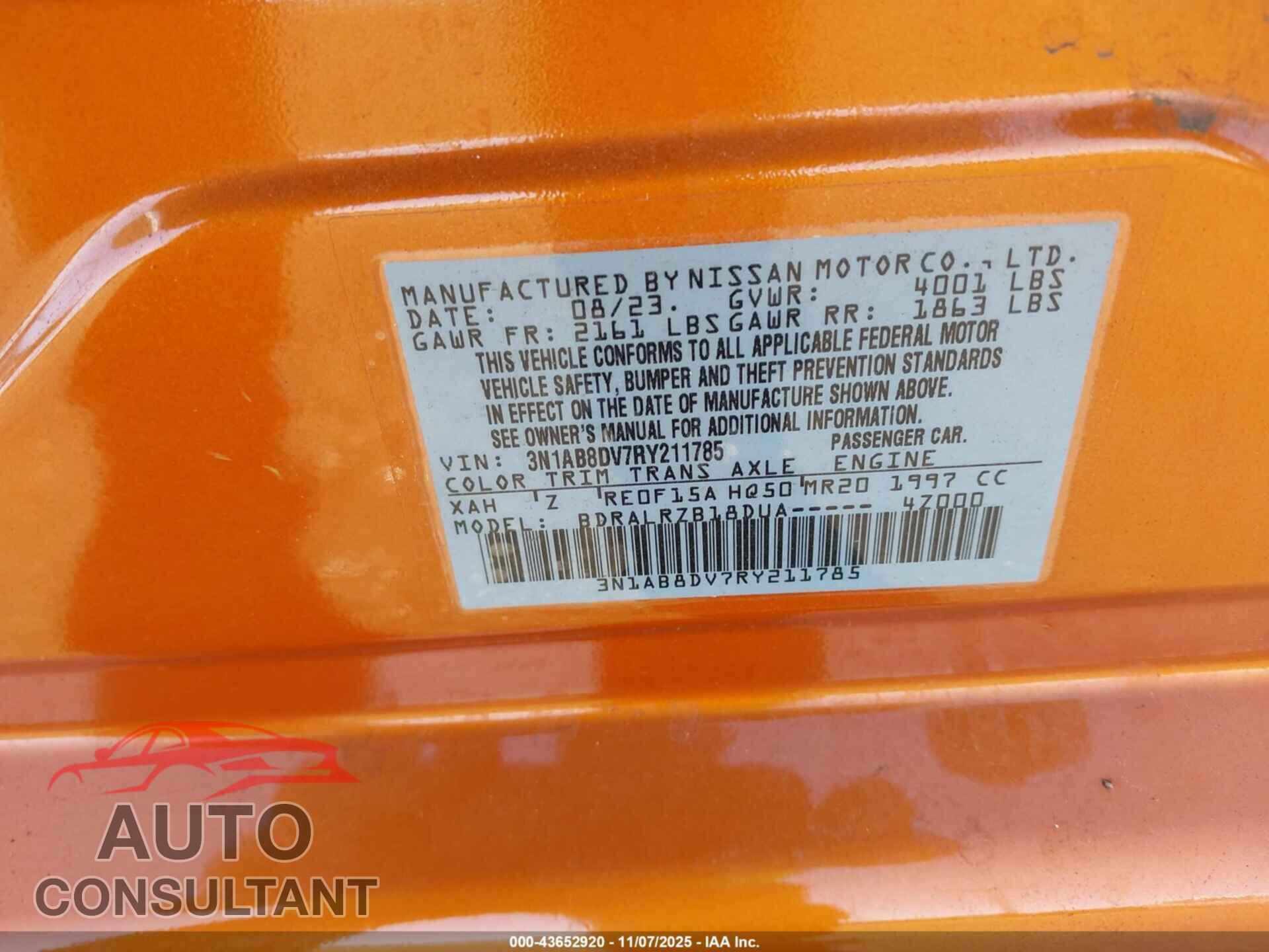 NISSAN SENTRA 2024 - 3N1AB8DV7RY211785