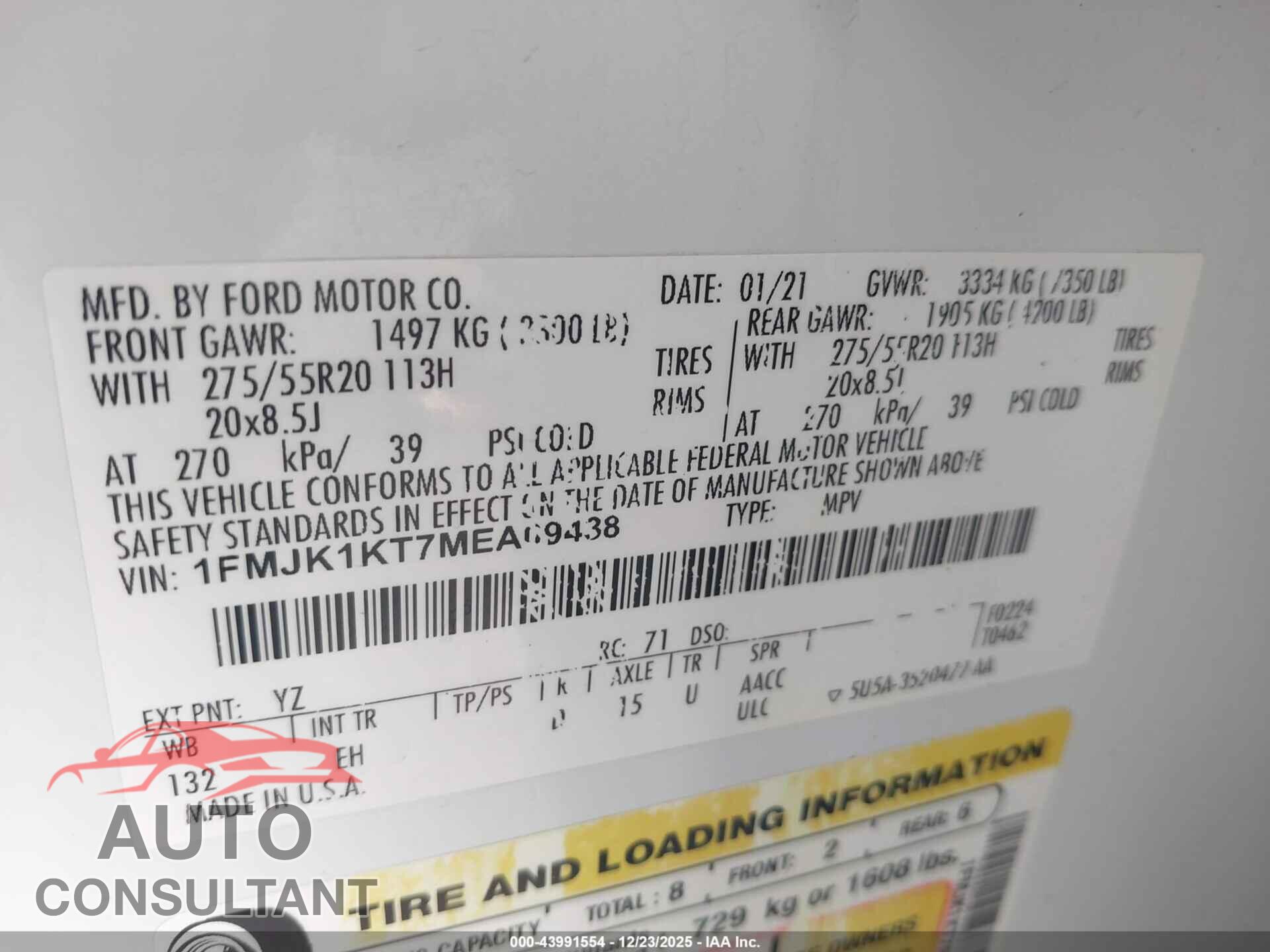 FORD EXPEDITION 2021 - 1FMJK1KT7MEA09438