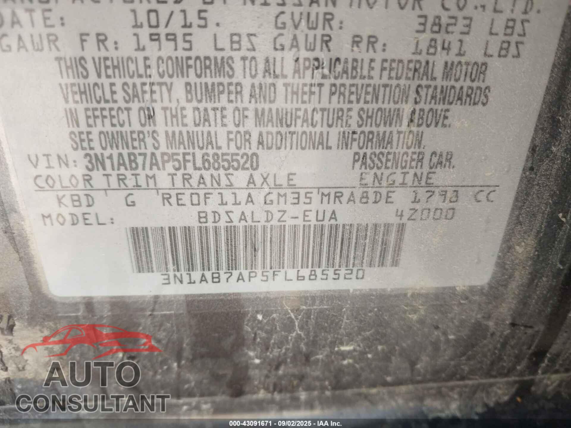NISSAN SENTRA 2015 - 3N1AB7AP5FL685520