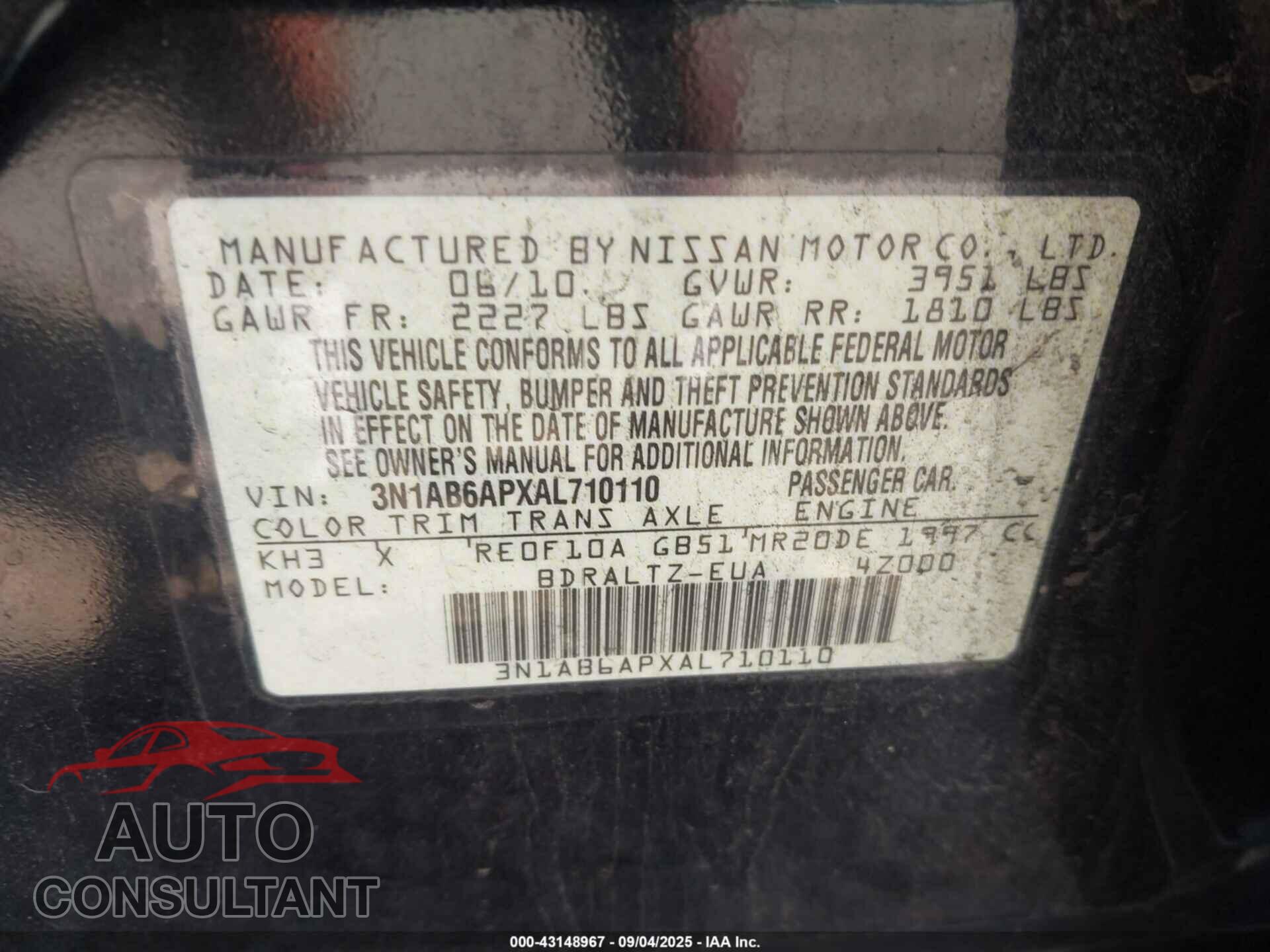 NISSAN SENTRA 2010 - 3N1AB6APXAL710110