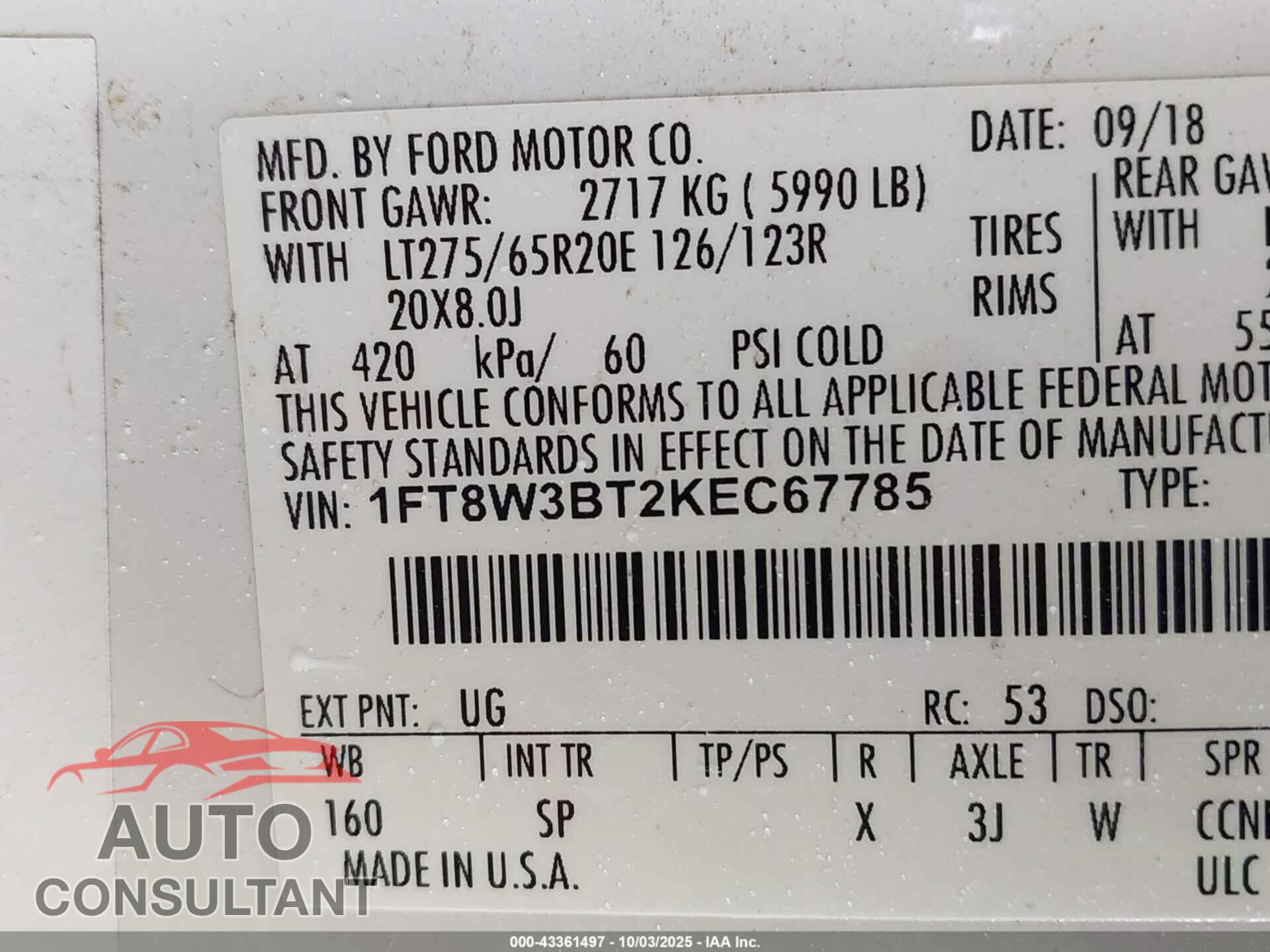 FORD F-350 2019 - 1FT8W3BT2KEC67785