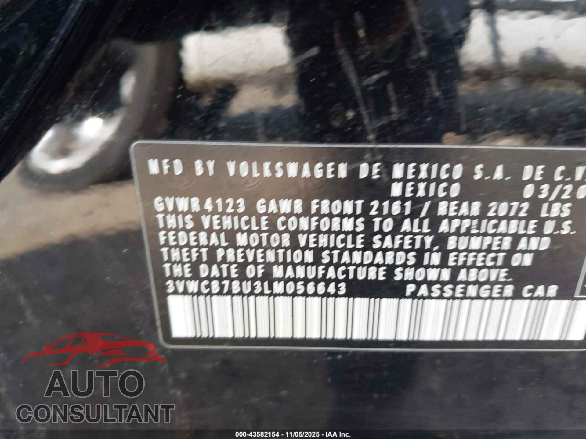 VOLKSWAGEN JETTA 2020 - 3VWCB7BU3LM056643