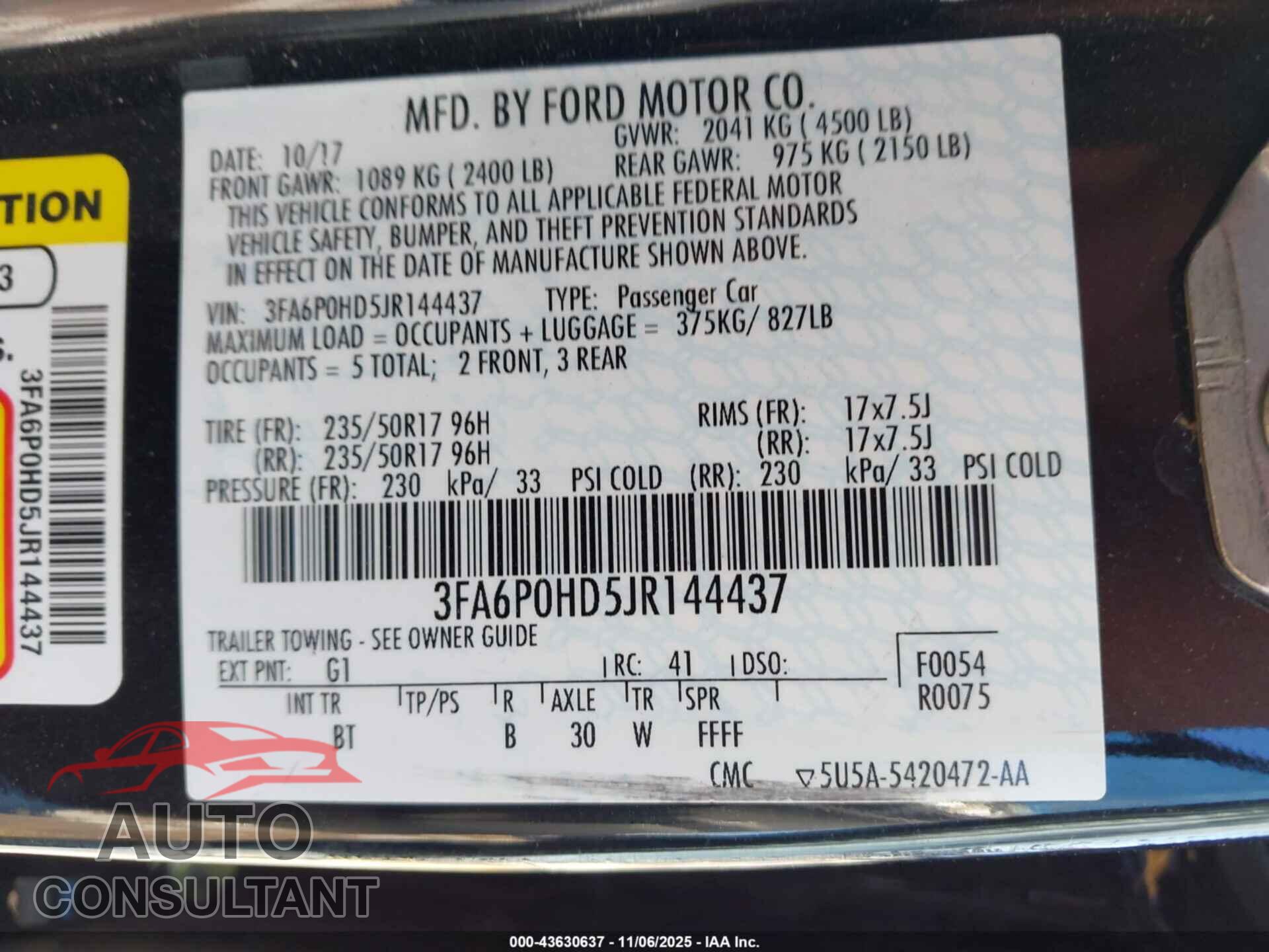 FORD FUSION 2018 - 3FA6P0HD5JR144437