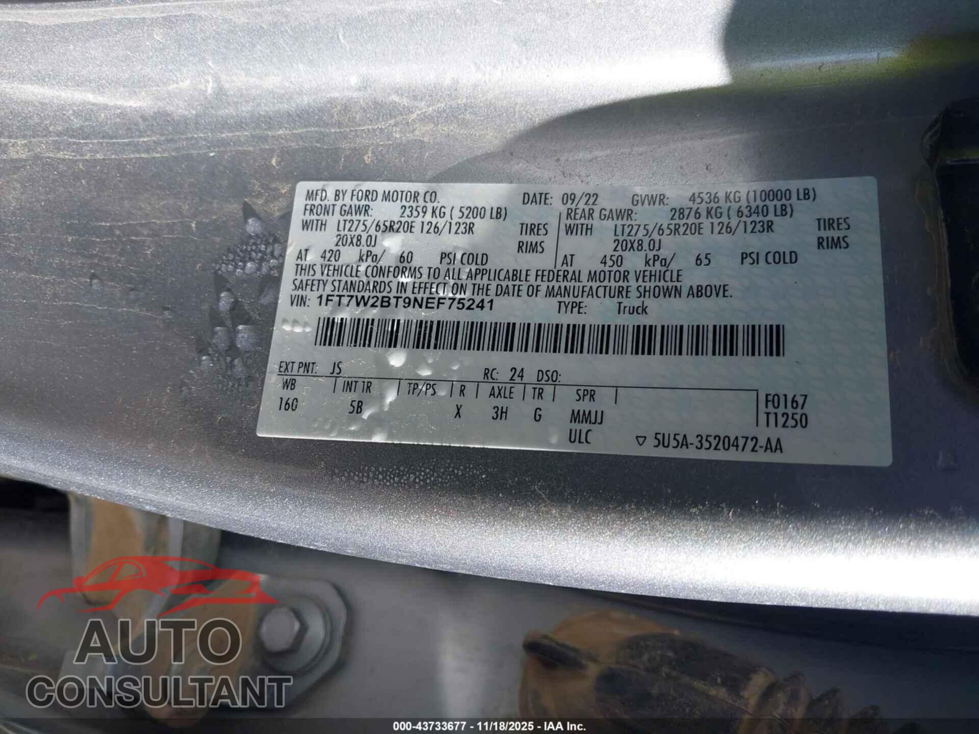 FORD F-250 2022 - 1FT7W2BT9NEF75241