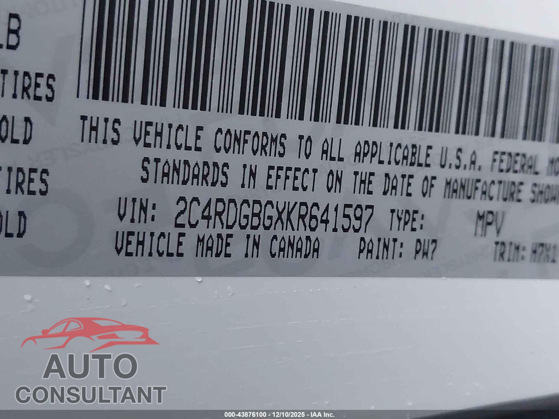 DODGE GRAND CARAVAN 2019 - 2C4RDGBGXKR641597